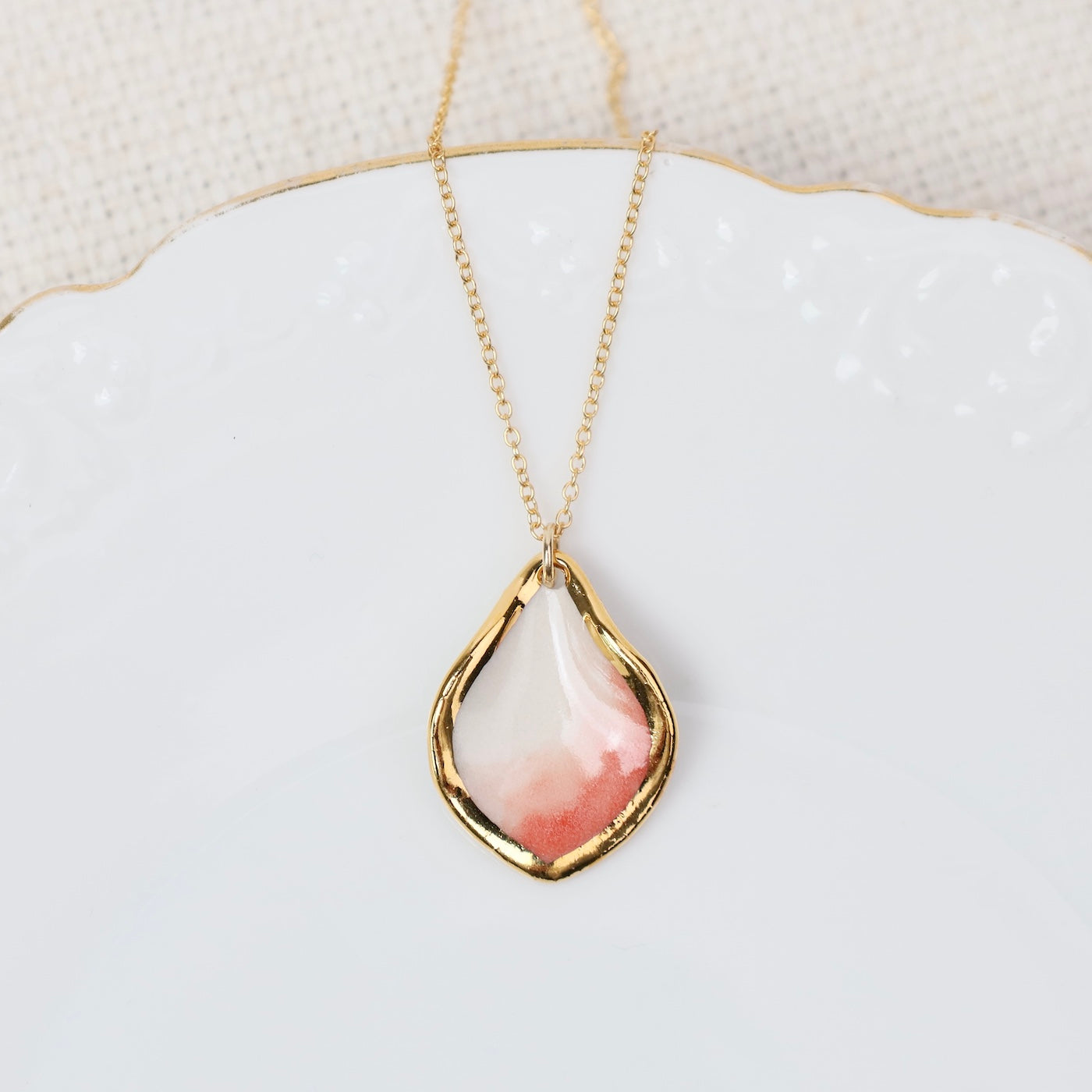 NKL-GF Red Glaze Coral Reef Marquise Necklace