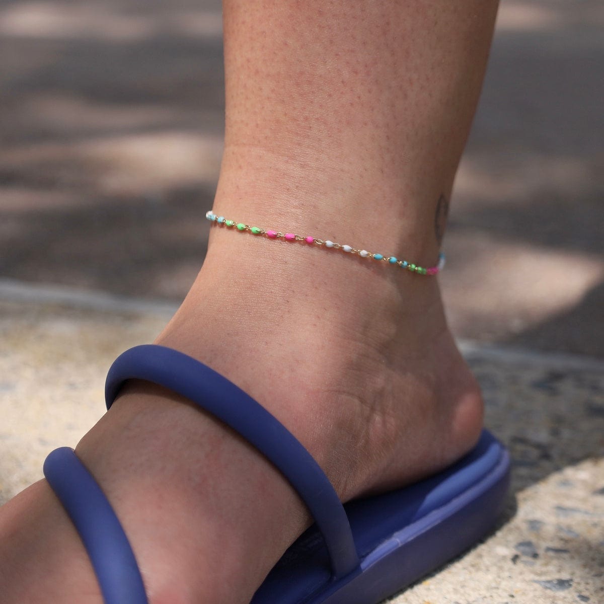 ANK-GF Gold Filled Light Rainbow Enamel Bead Satellite Chain Anklet