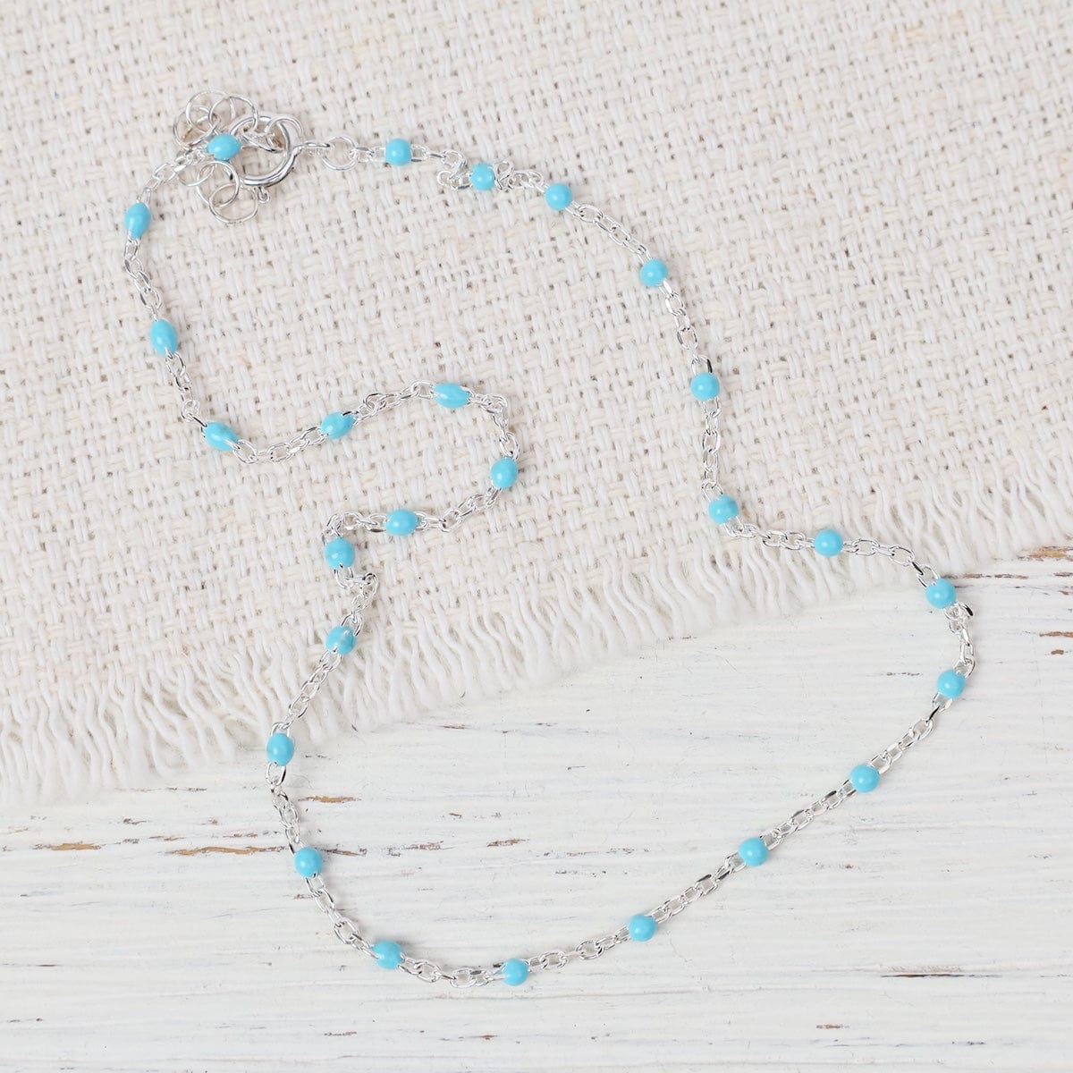 ANK Sterling Silver Satellite Chain w/ Blue Enameled B