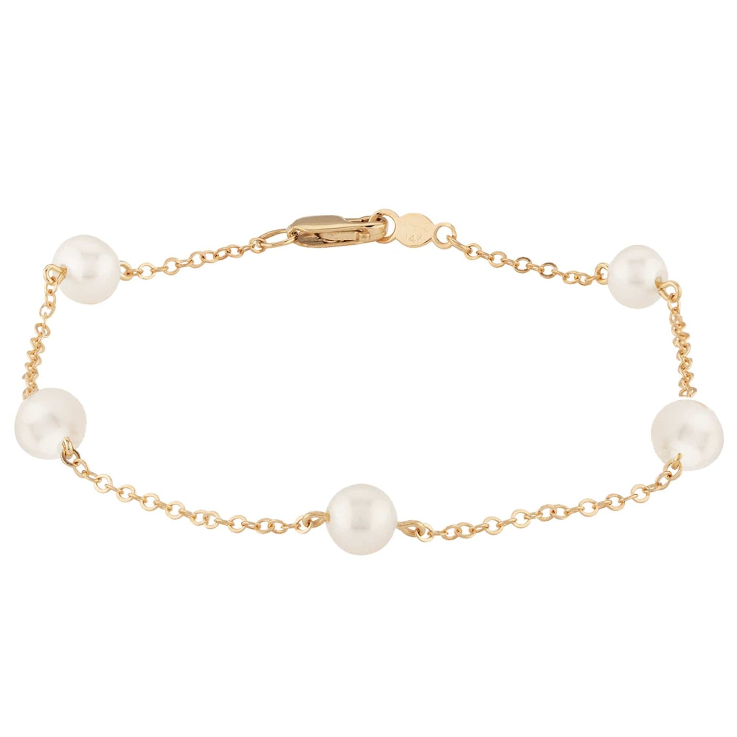 BRC-14K 14k Five Pearl & Chain Bracelet