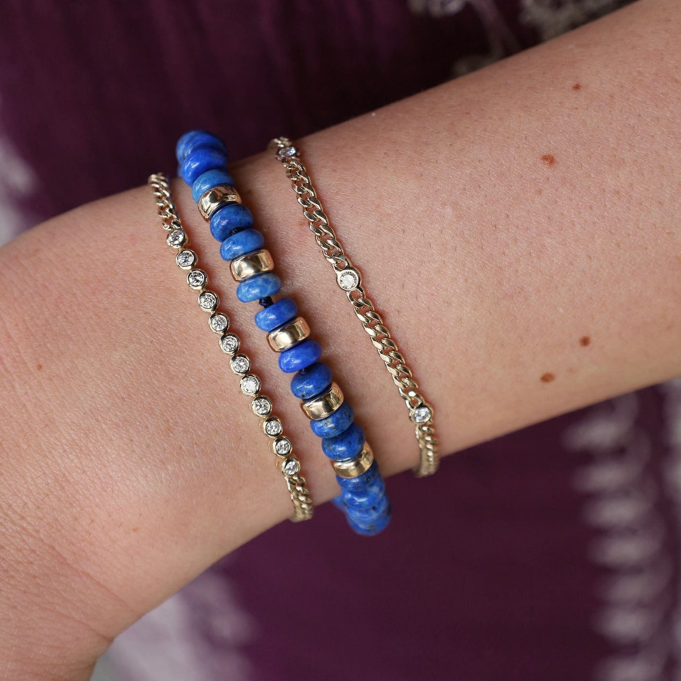 BRC-14K 14K Gold & Lapis Rondelle Bead Bracelet