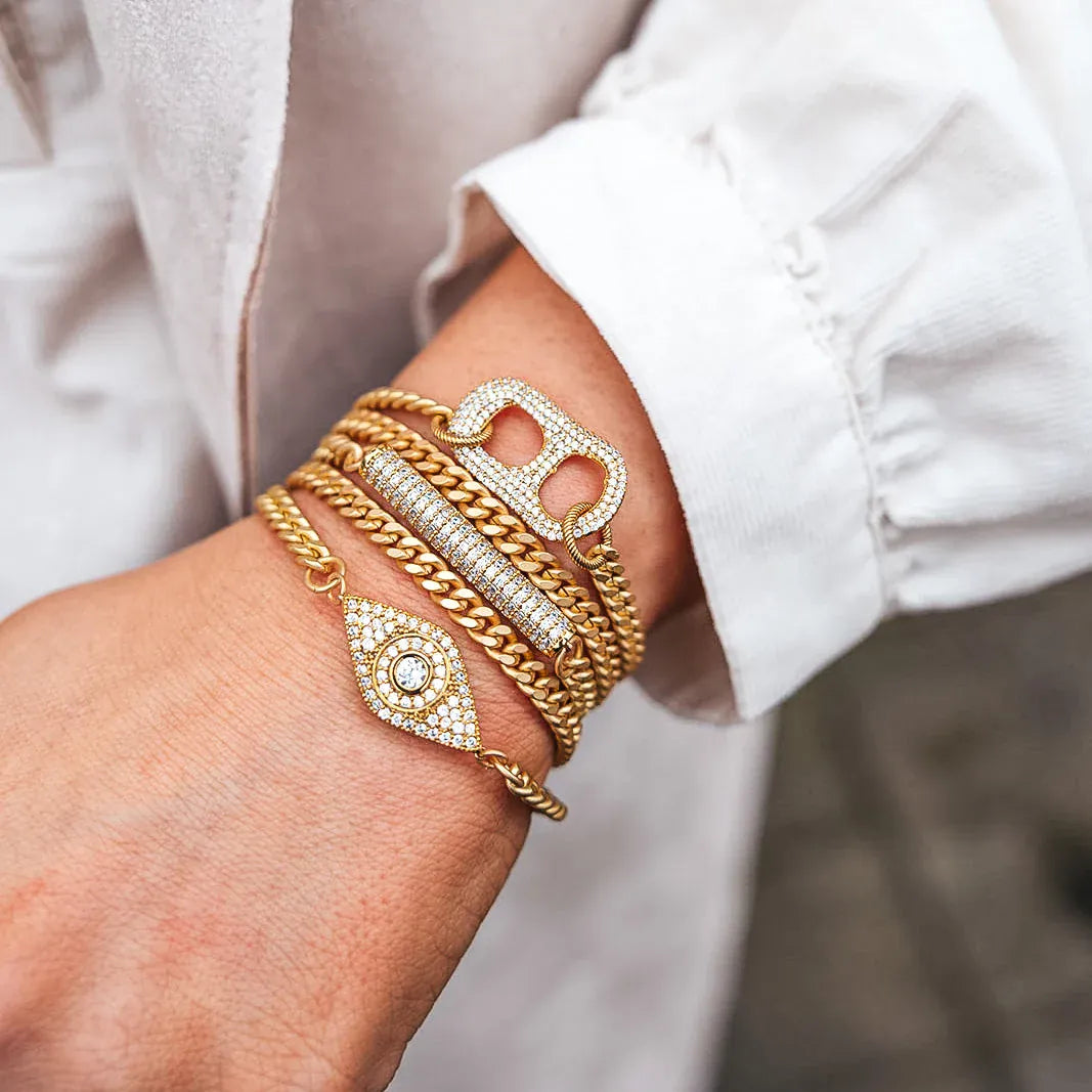 BRC-GPL Matte Gold Pave Tube Bracelet