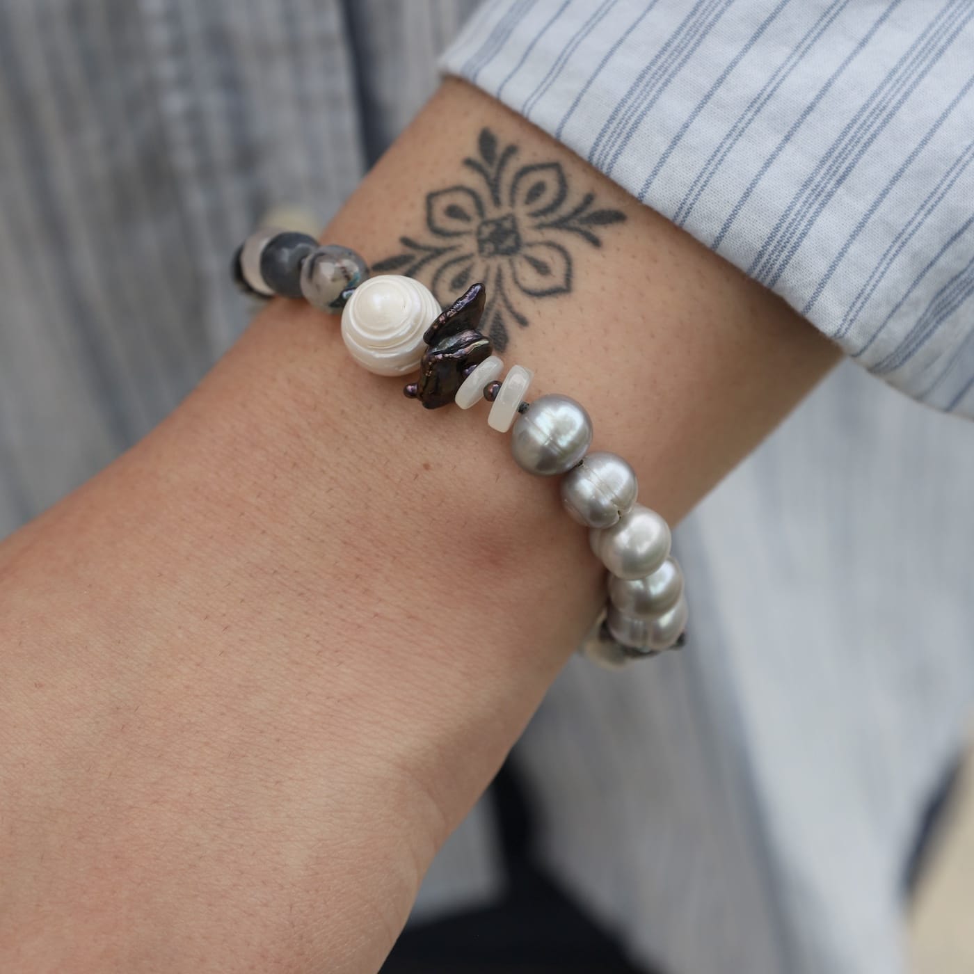 BRC Grey and White Pearl and Agate Bracelet