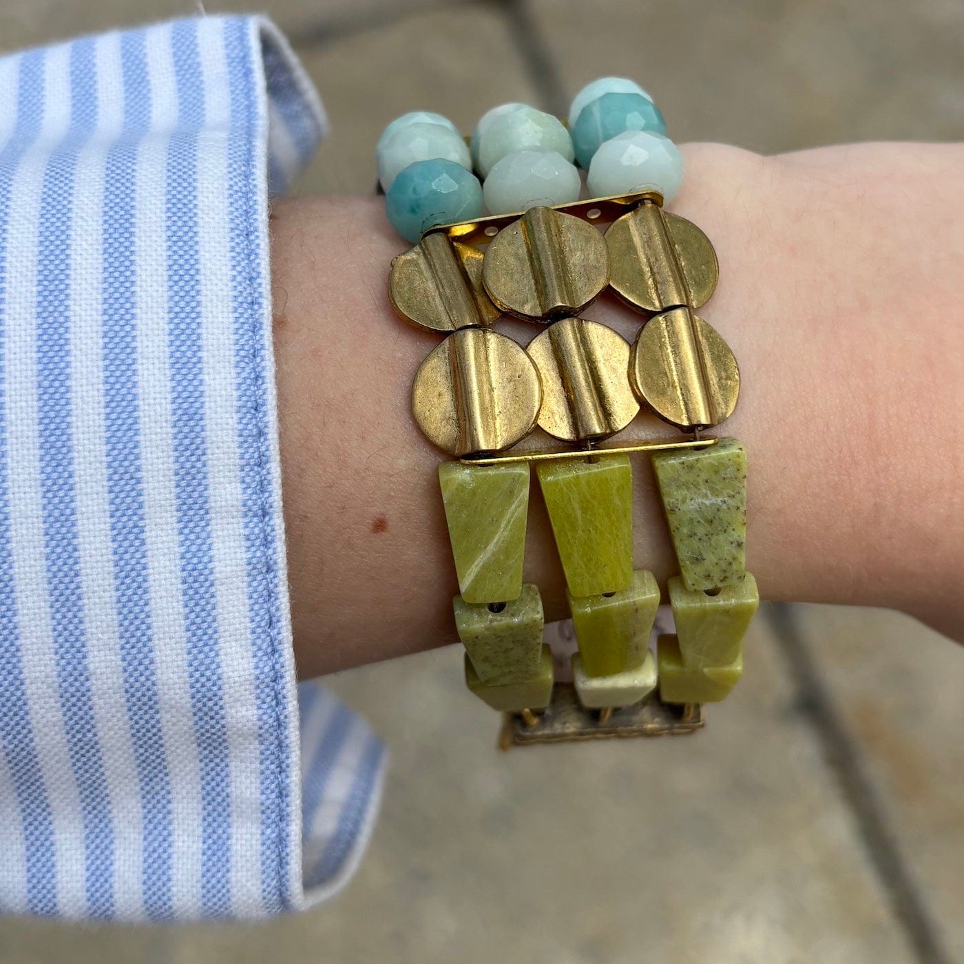 BRC-JM Blush Pink,Turquoise, and Yellow Jade Bracelet