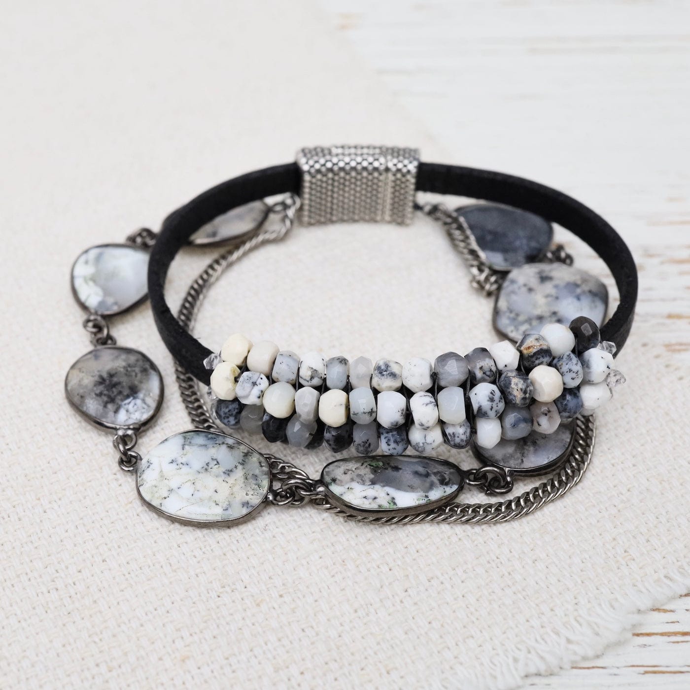 BRC-JM Hand Stitched Dendrite Opal & Dendrite Opal Bead C