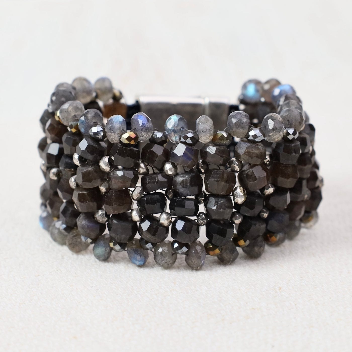 BRC-JM Hand Woven Soft Bracelet Of Black Labradorite, Pyr