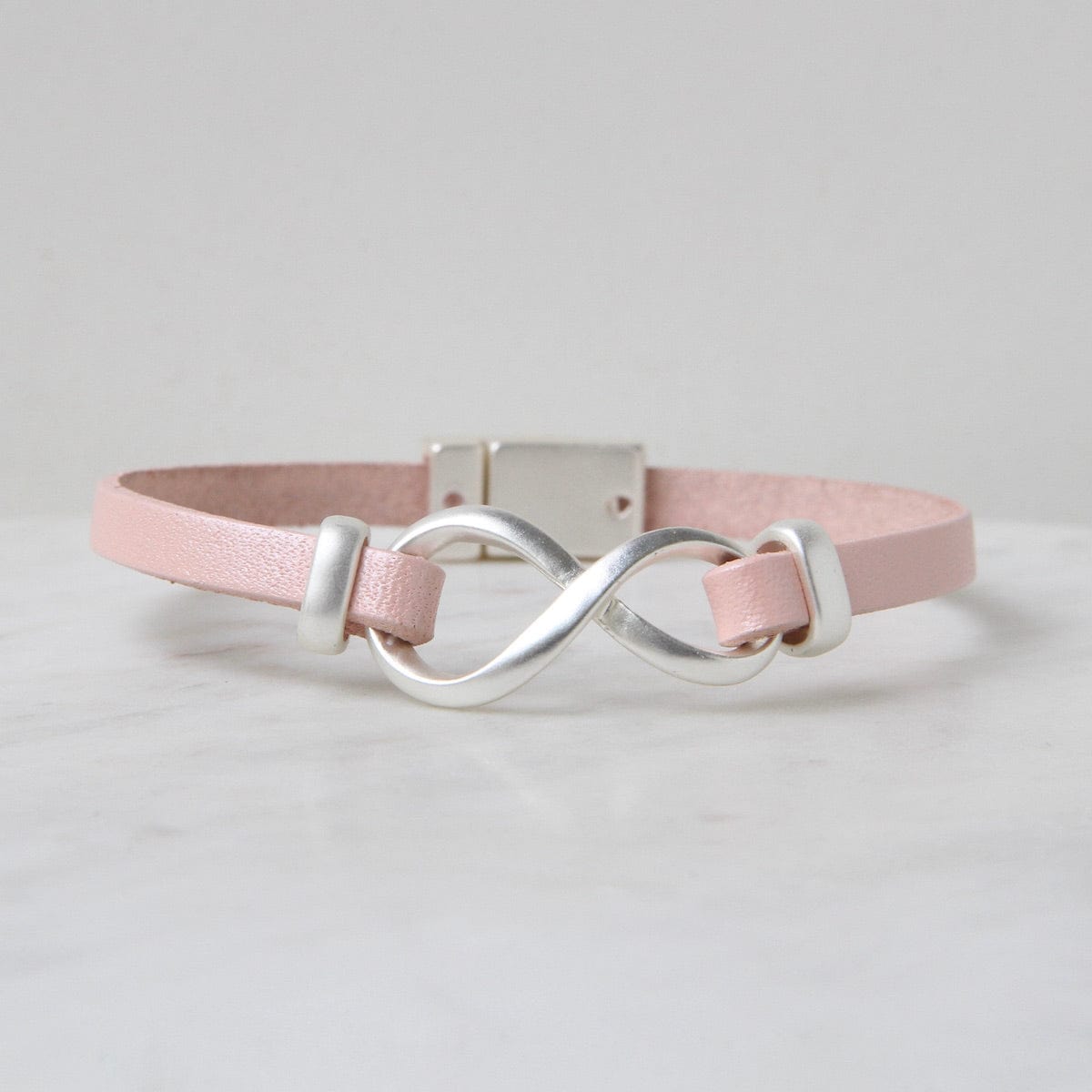 BRC-JM Matte Silver Metallic Pink Infinity Bracelet