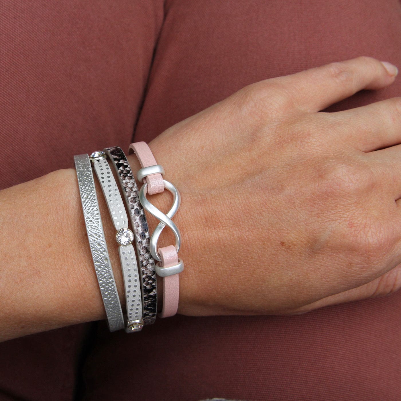 BRC-JM Matte Silver Metallic Pink Infinity Bracelet