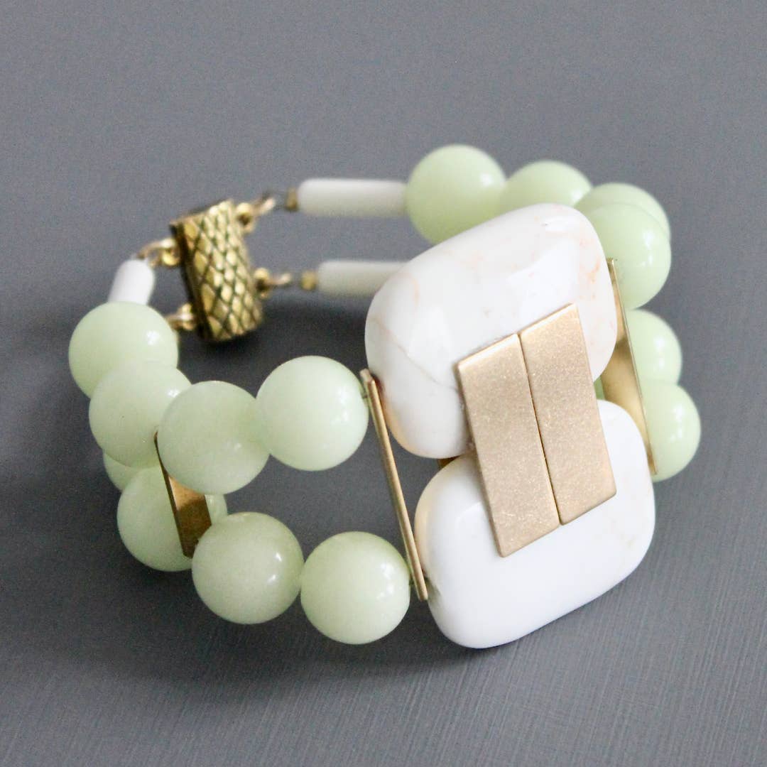 BRC-JM New Jade and White Turquoise Artdeco Bracelet