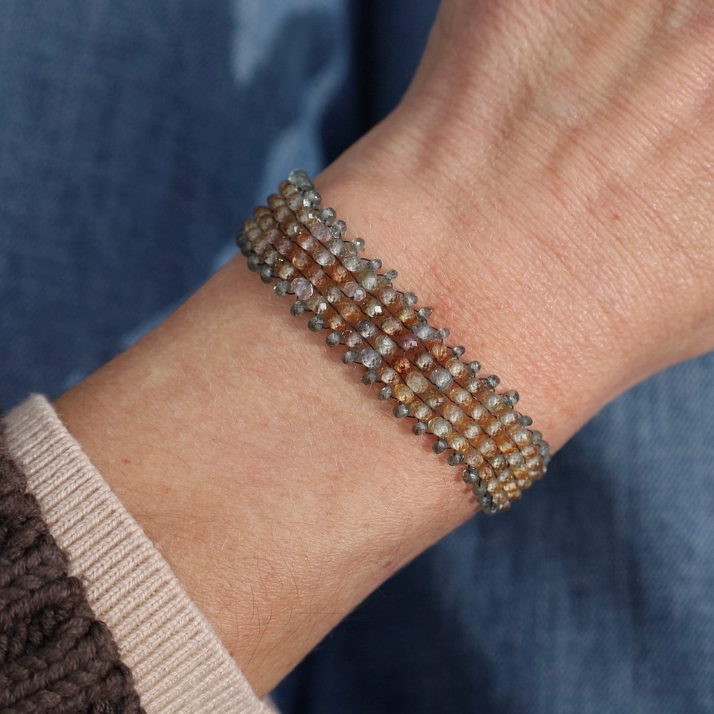 BRC-JM One Of A Kind Light Shaded Zircon Hand Woven Soft Bracelet