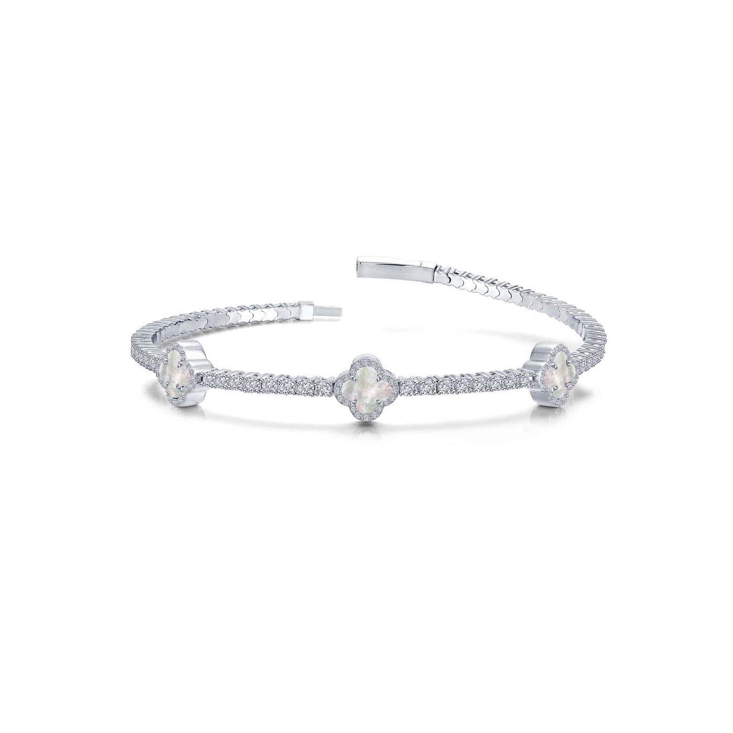 BRC-PPL Platinum Plated Mother Of Pearl Flexible Station Tennis Bracelet