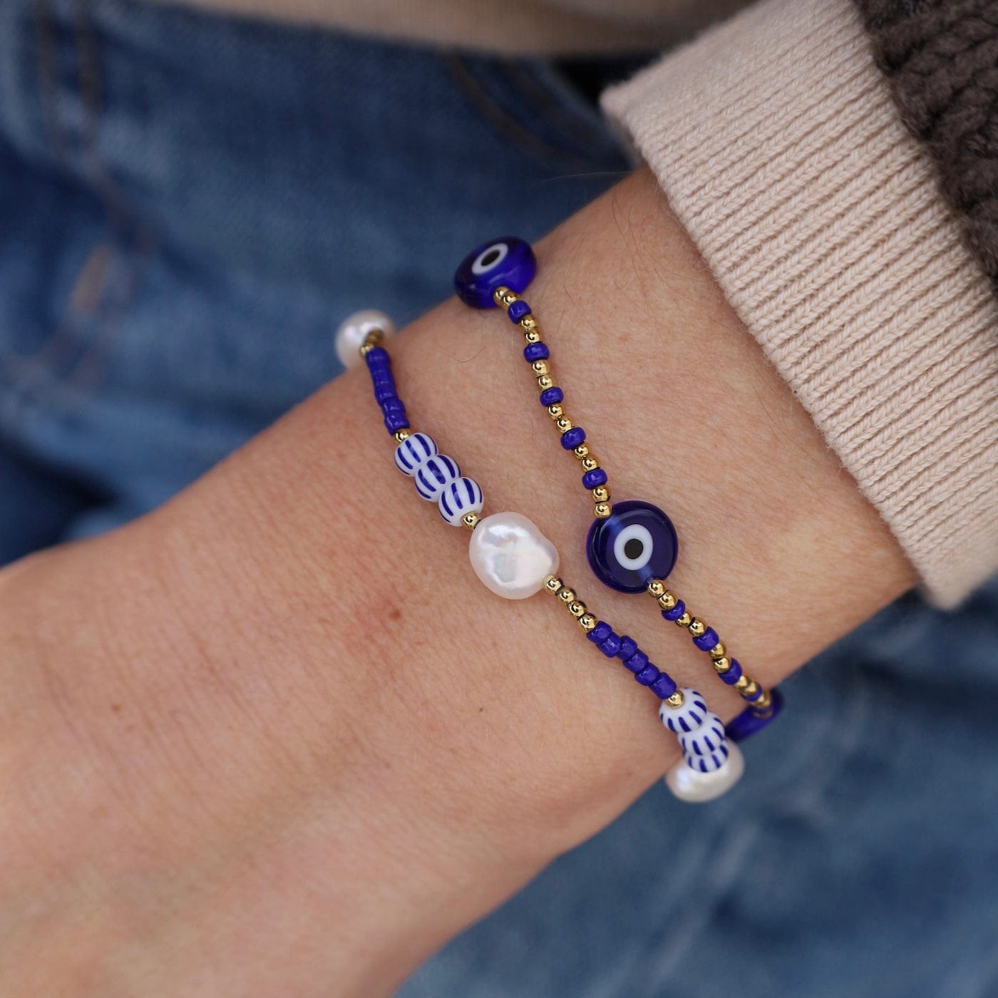 BRC-S.STL Here & There Mediterranean Colbalt Pearl Bracelet