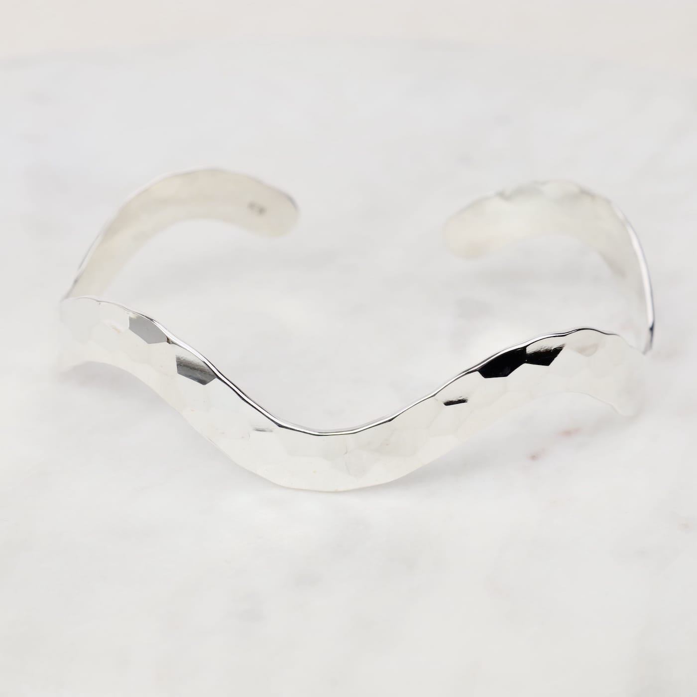 BRC Sterling Silver Classic Hammered Flat Wave Cuff
