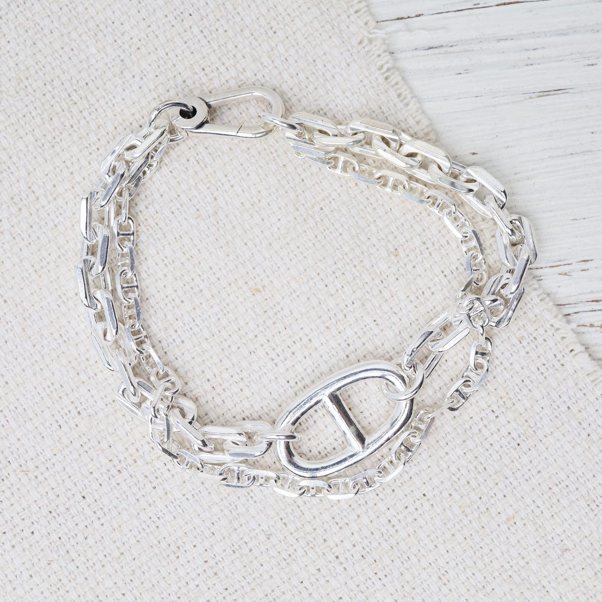 BRC Sterling Silver Double Chain with Anchor Link Bracelet