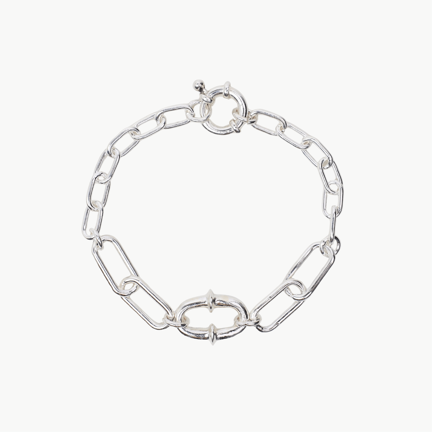 BRC Sterling Silver Mid Weight Paperclip Chain with Oval Center Link Bracelet