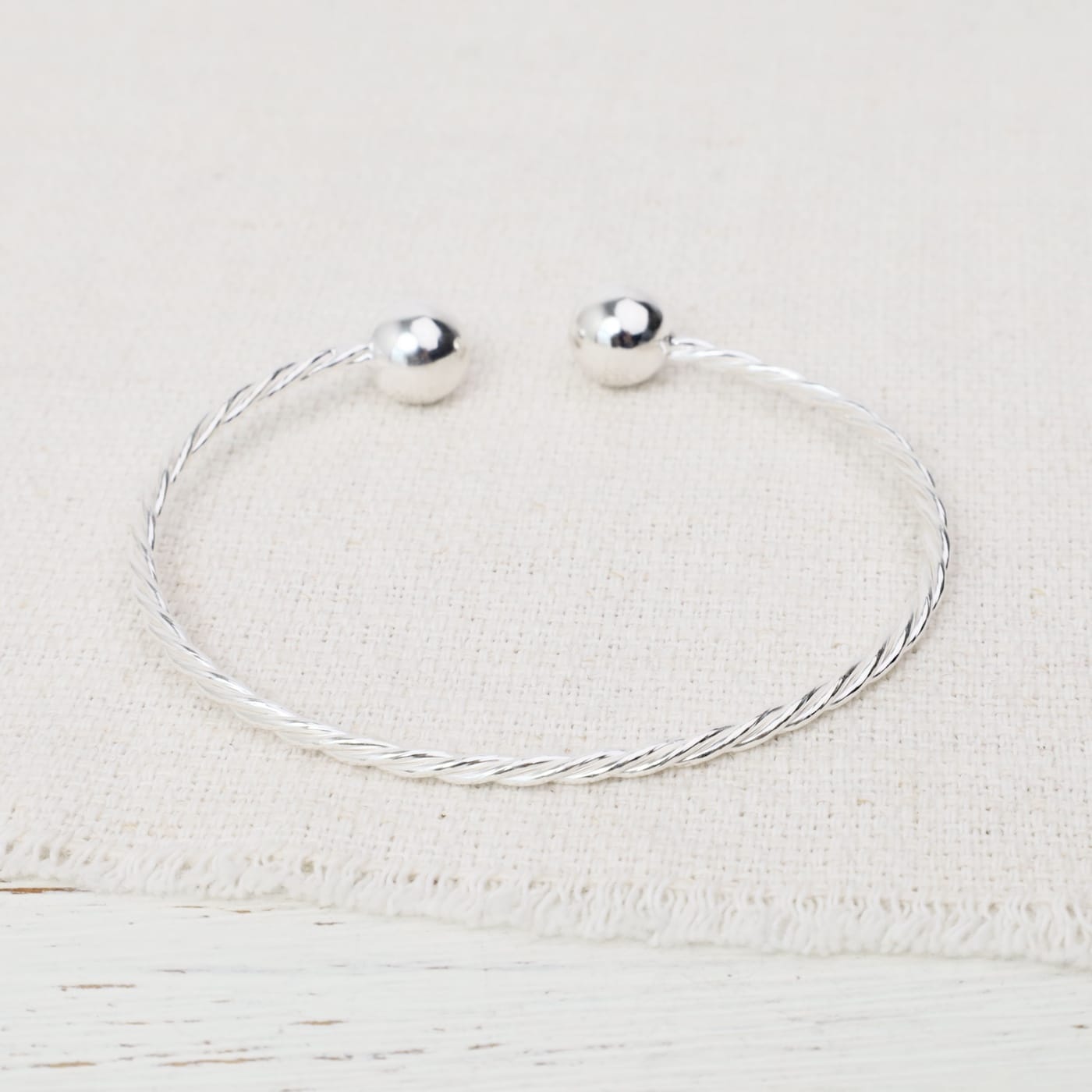 BRC Sterling Silver Plain Twist with Ball Ends Cuff