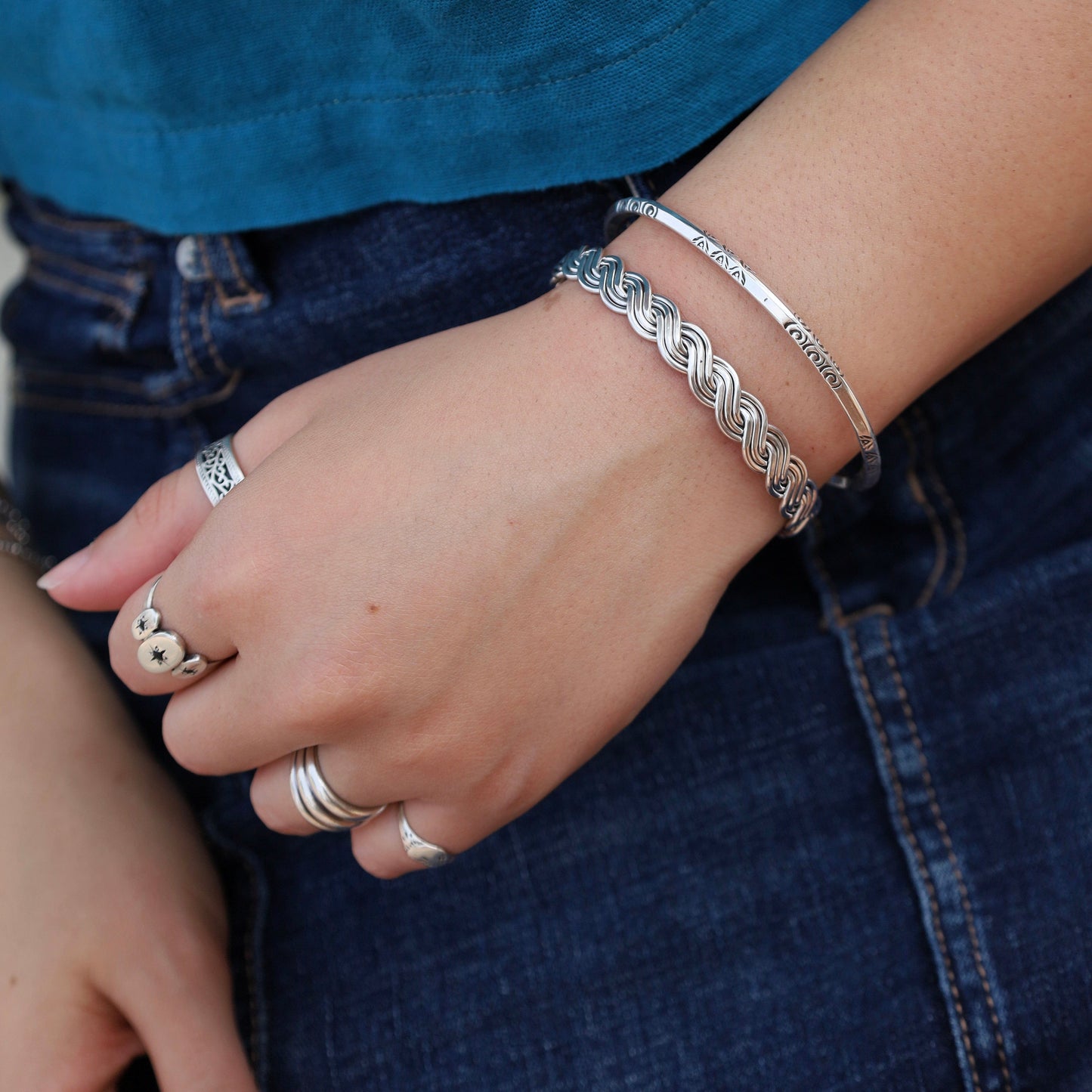 BRC Sterling Silver Small Spirals Stamped Cuff Bracelet