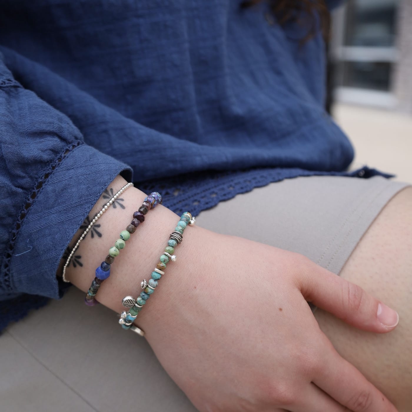 BRC Turquoise Silver Thai Charm Bracelet