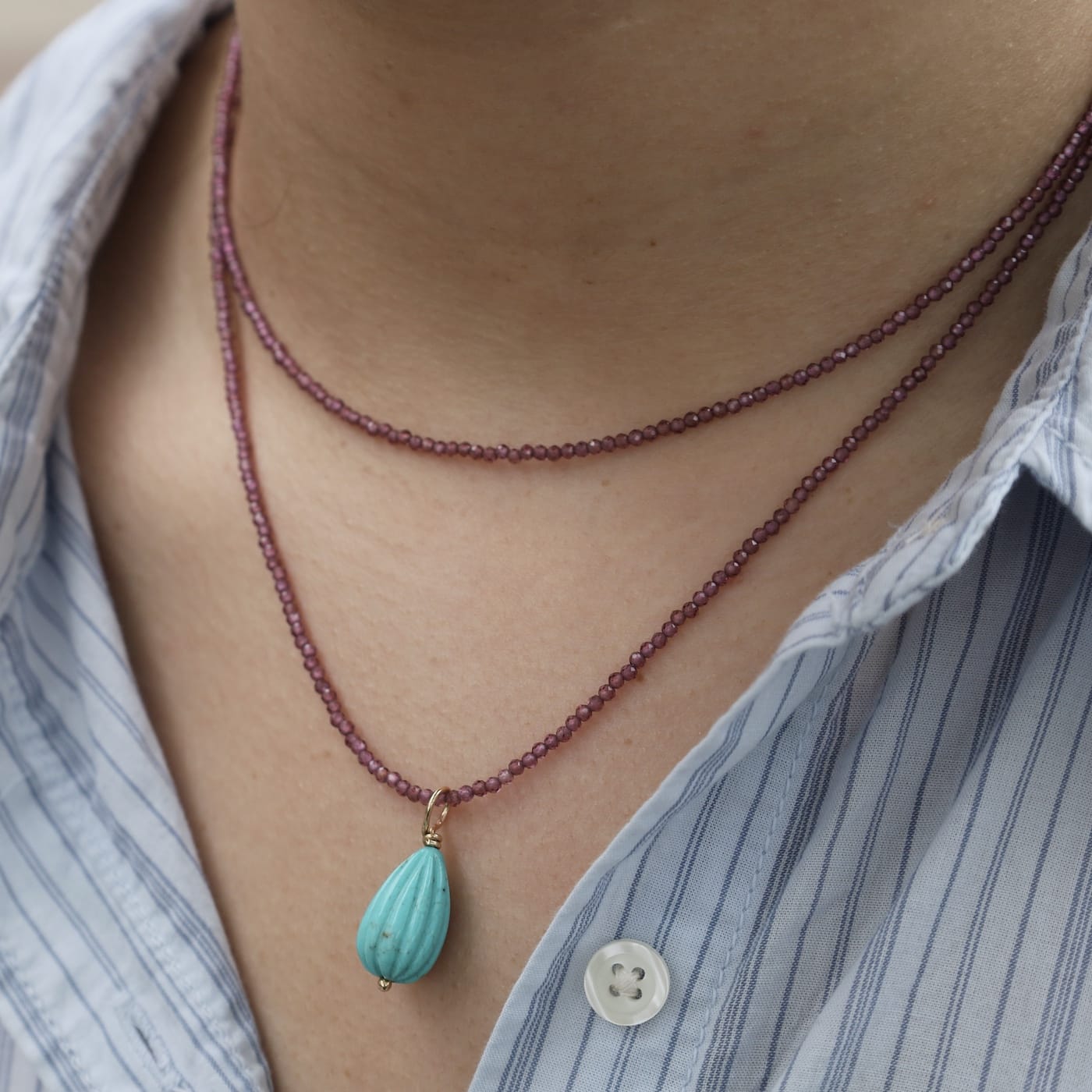 CHM Ribbed Turquoise Drop Gemstone Pendant Charm