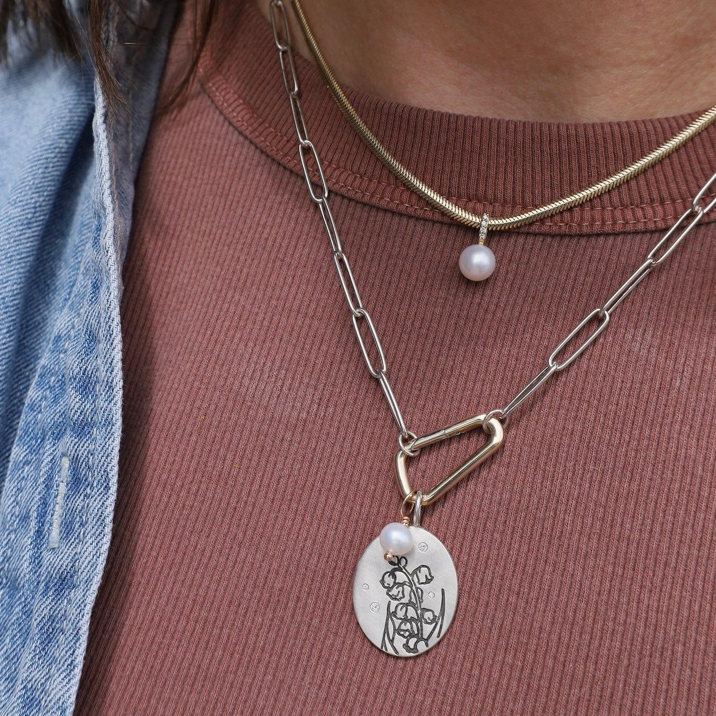 CHM White Pearl Round Gemstone on 14k Gold Wire
