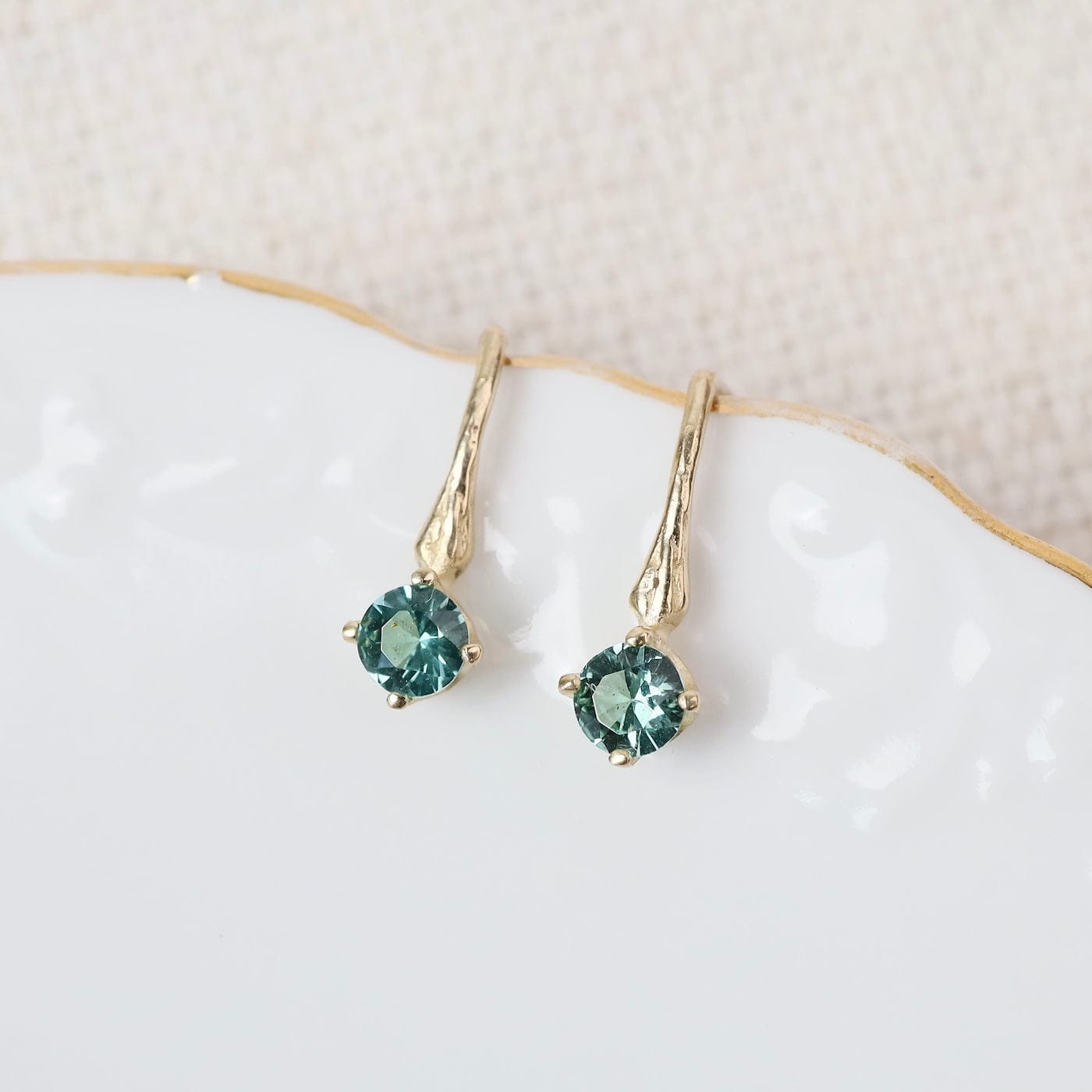 EAR-14K 14k Gold 4mm Brilliant Cut Blue Green Tourmaline E