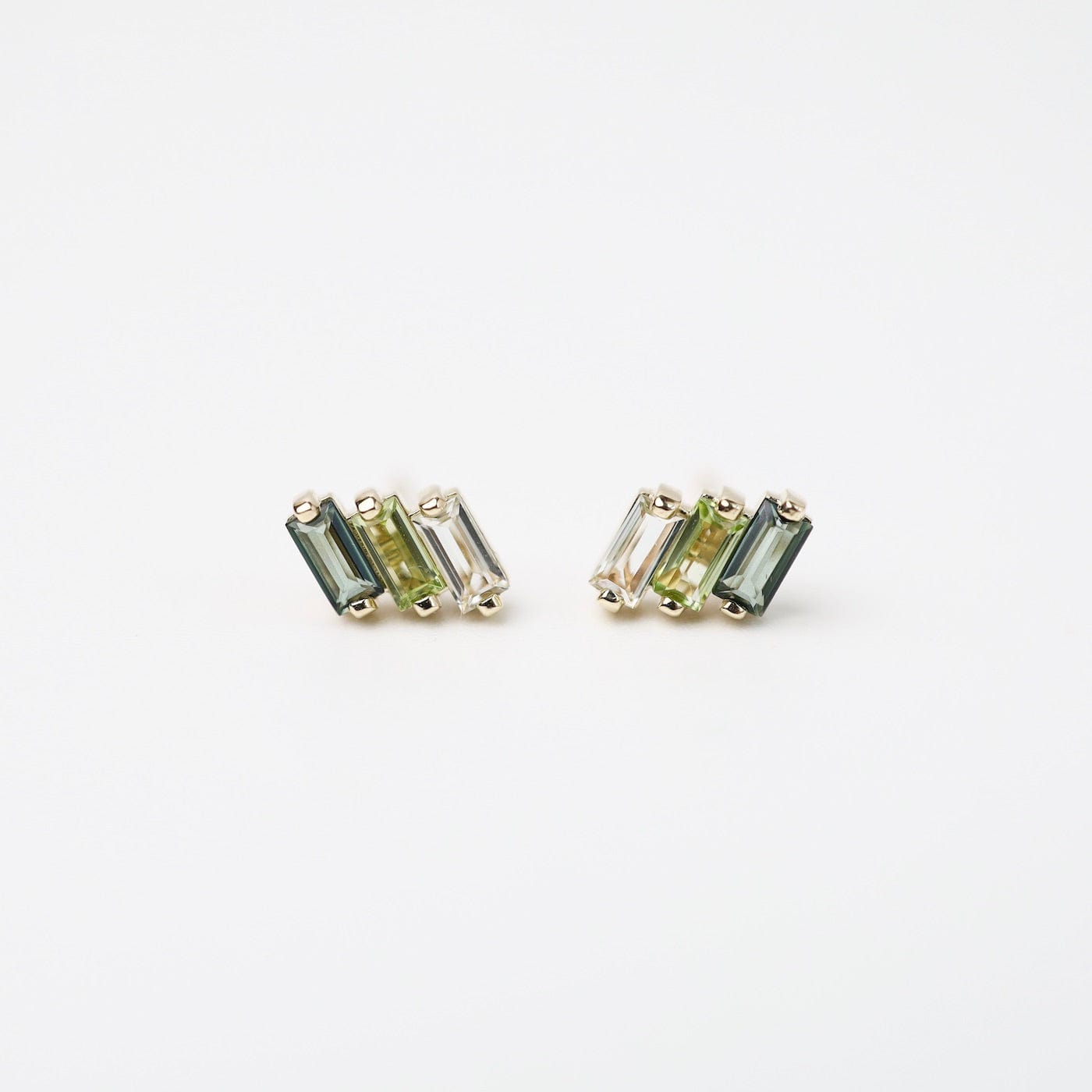 EAR-14K Yellow Gold Mixed Green Baguette Bar Earring