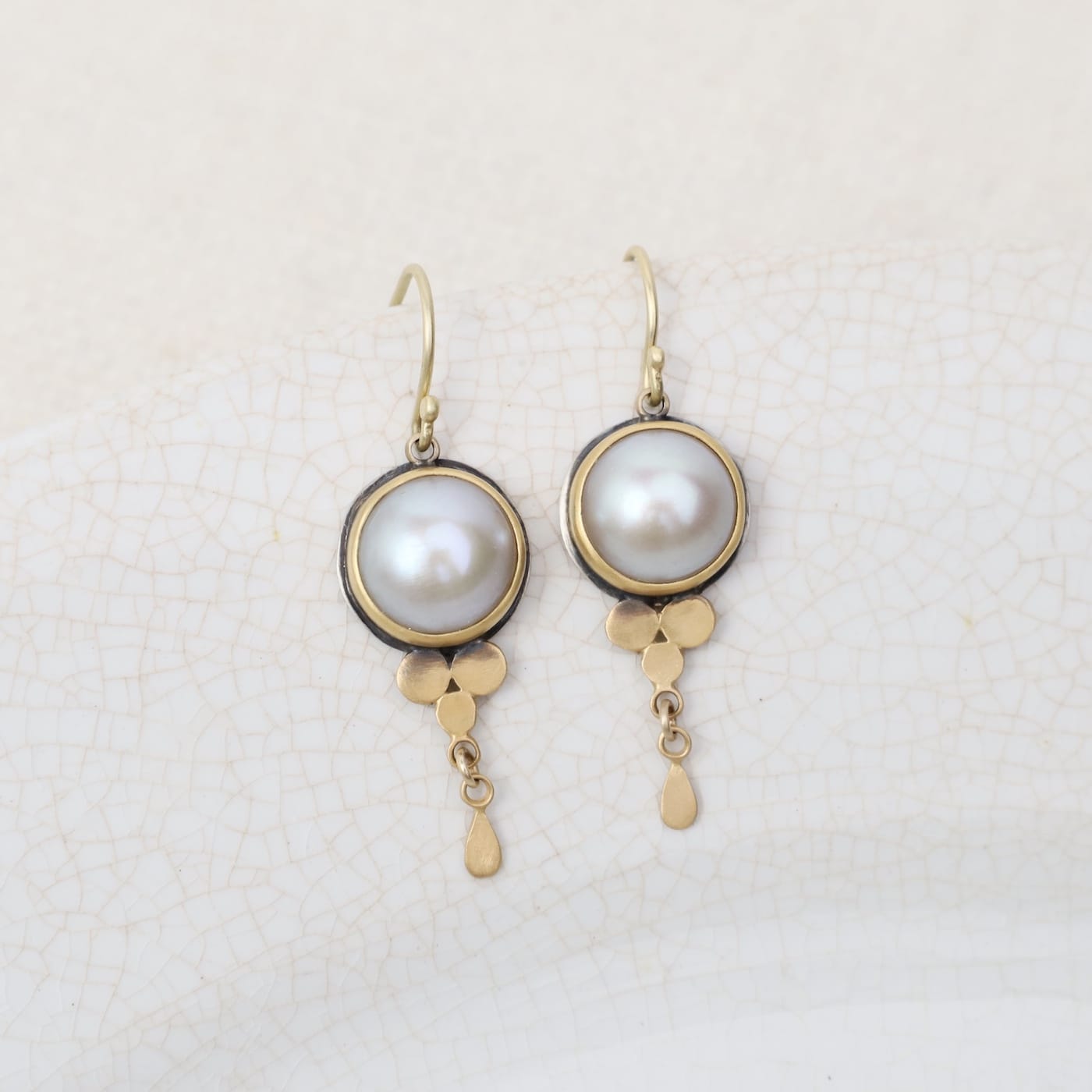 EAR-22K Pearl Drop Earrings with Gold Trios