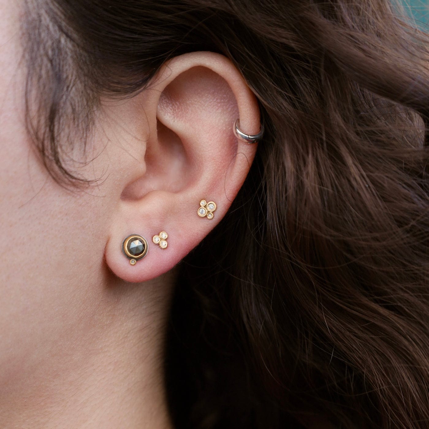 EAR-22K Pyrite Diamond Dots Stud Earrings