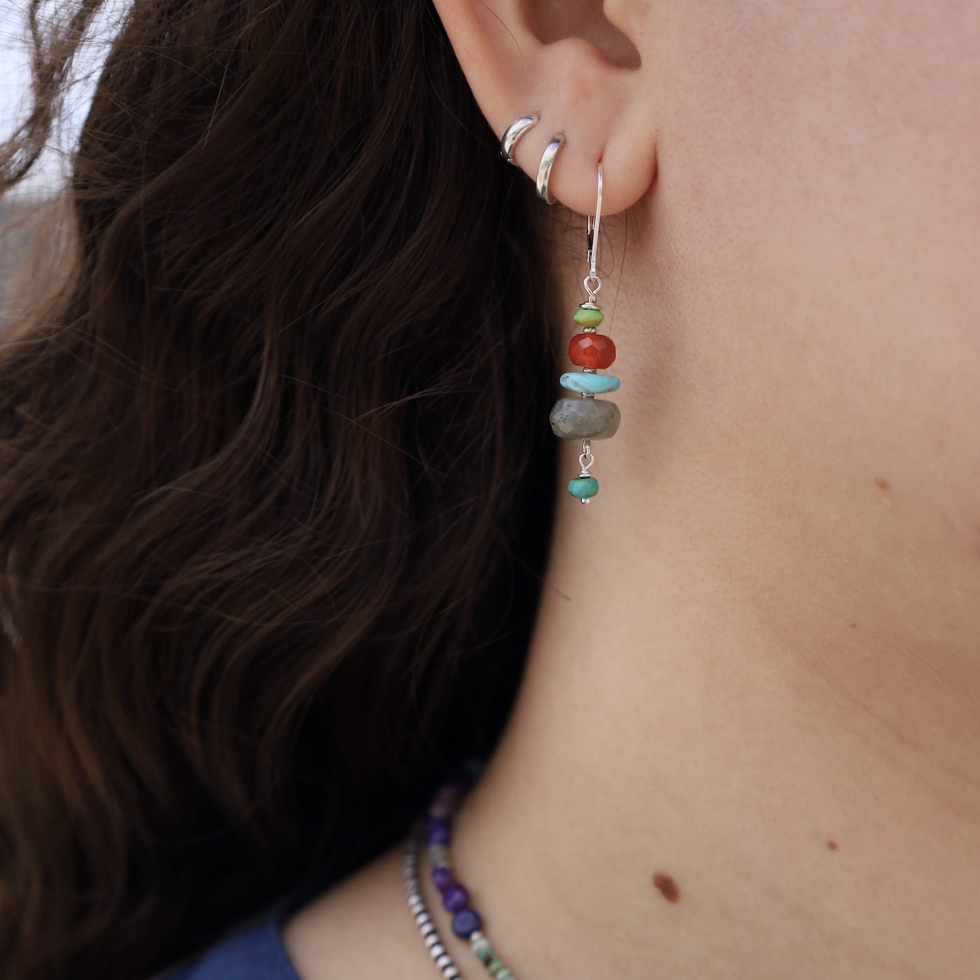EAR 3 Shades of Turquoise, Carnelian and Labradorite S