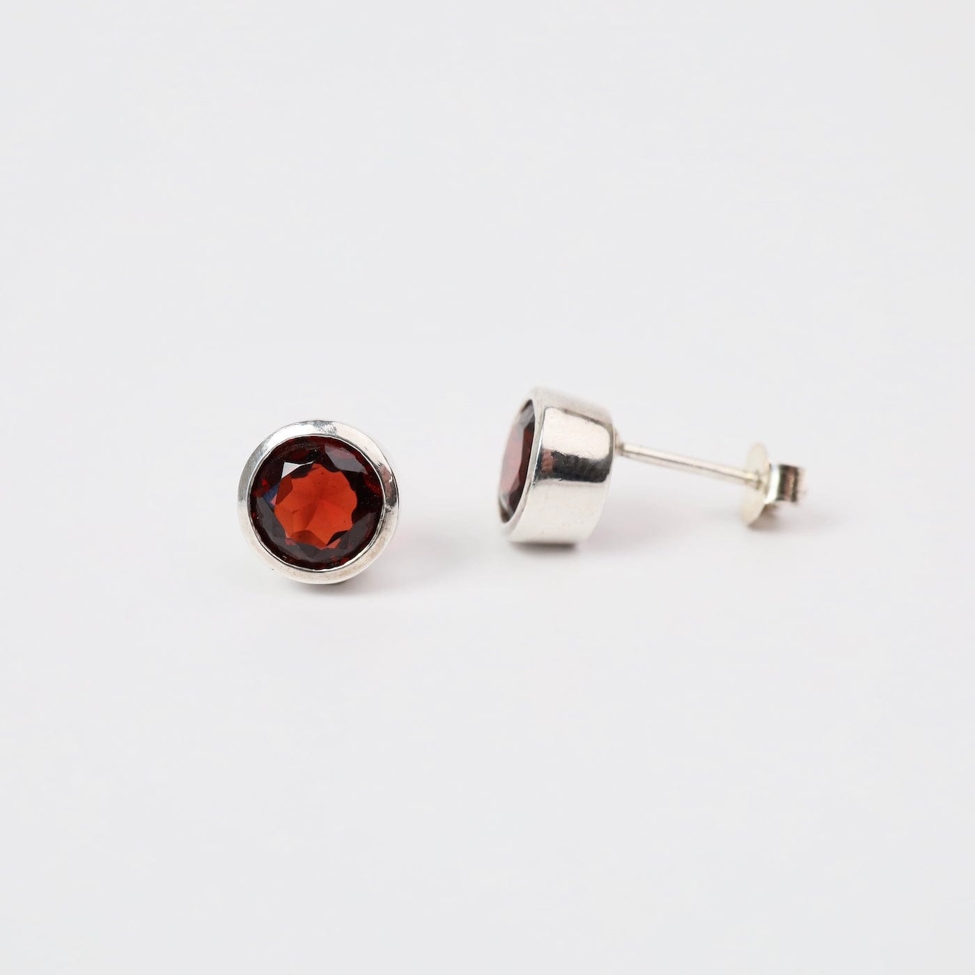 EAR 6mm Bezel Set Round Garnet Earrings