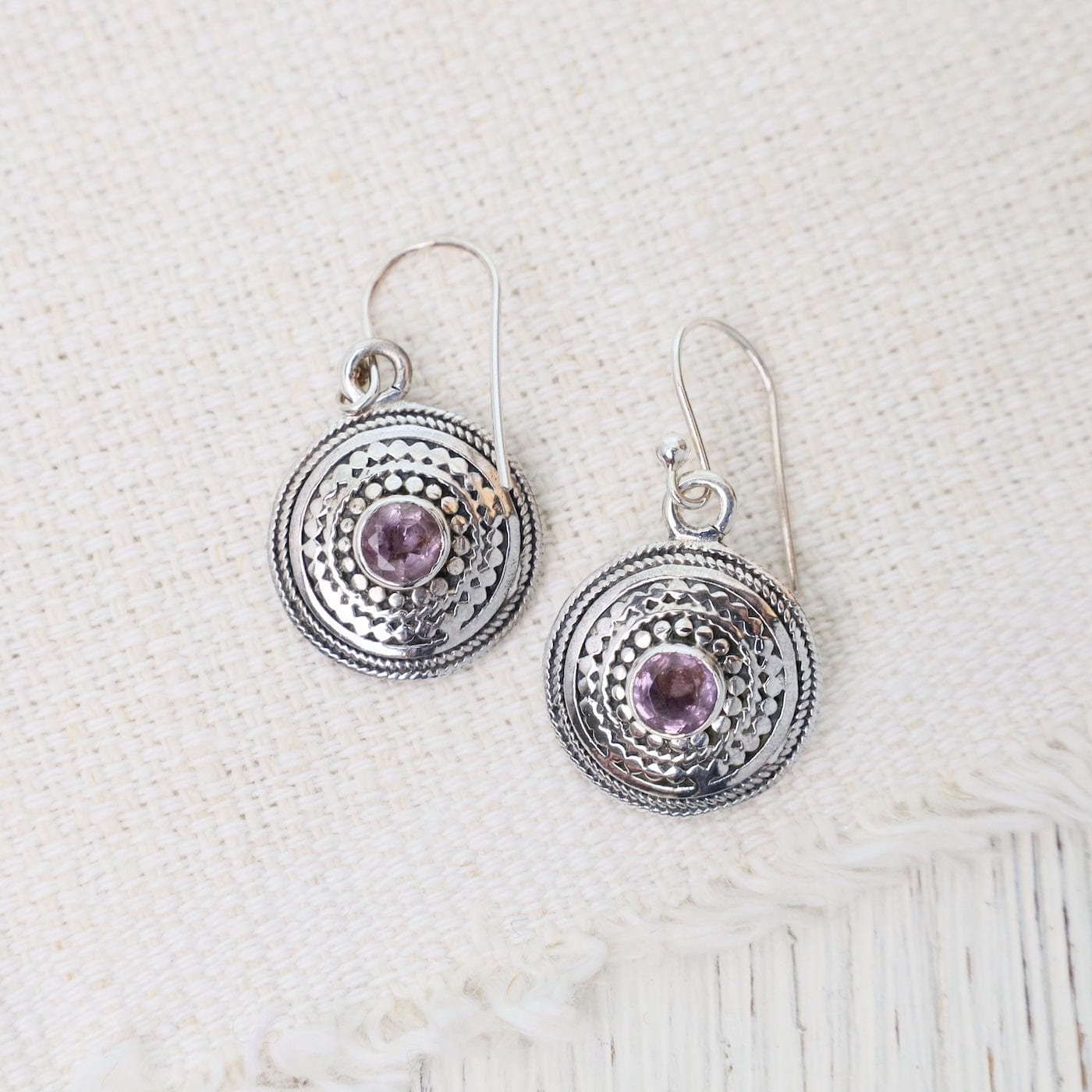 EAR Bali Style Dotty Drop Earrings with Amethyst