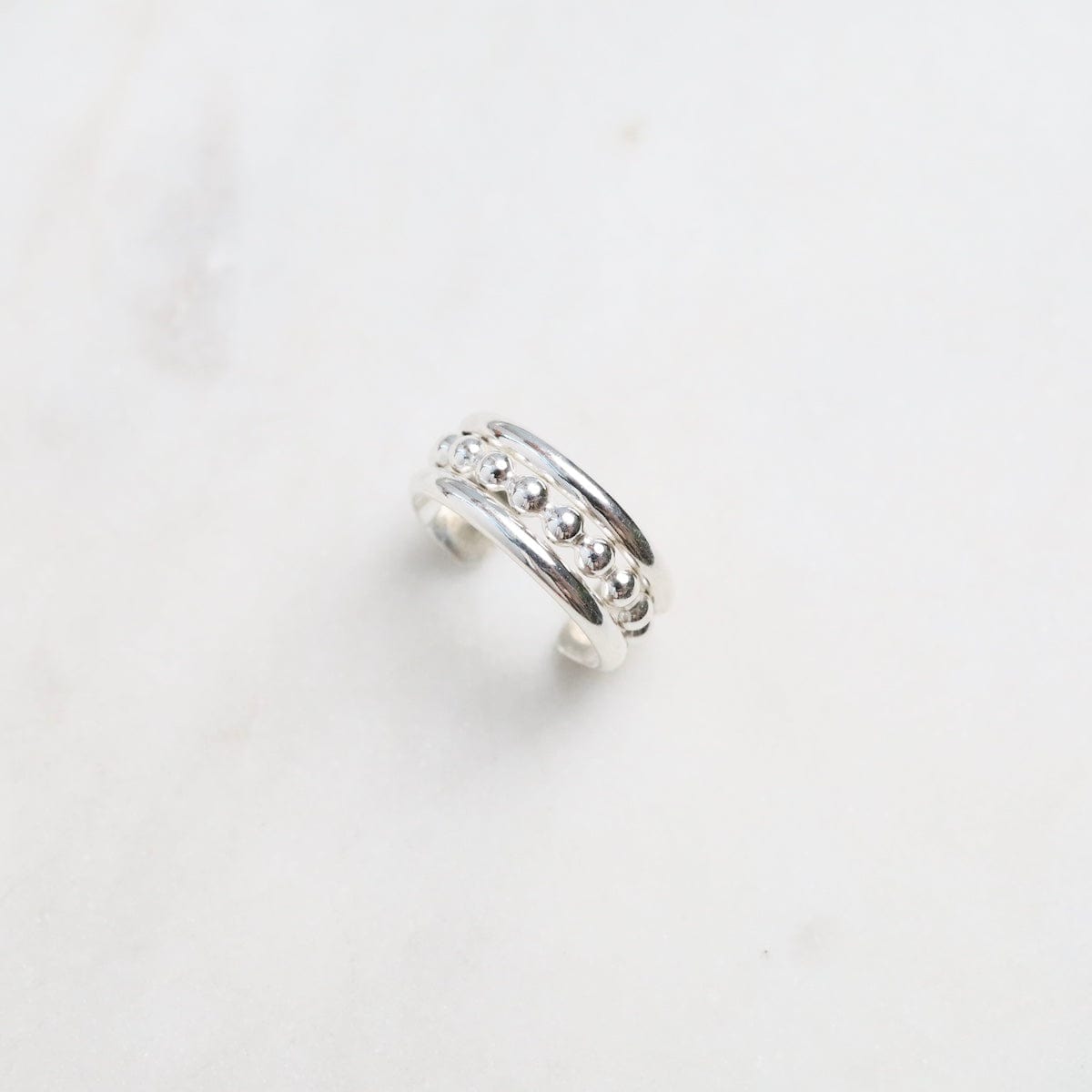 EAR-CUFF Plain Rim with Beaded Center - Sterling Silver