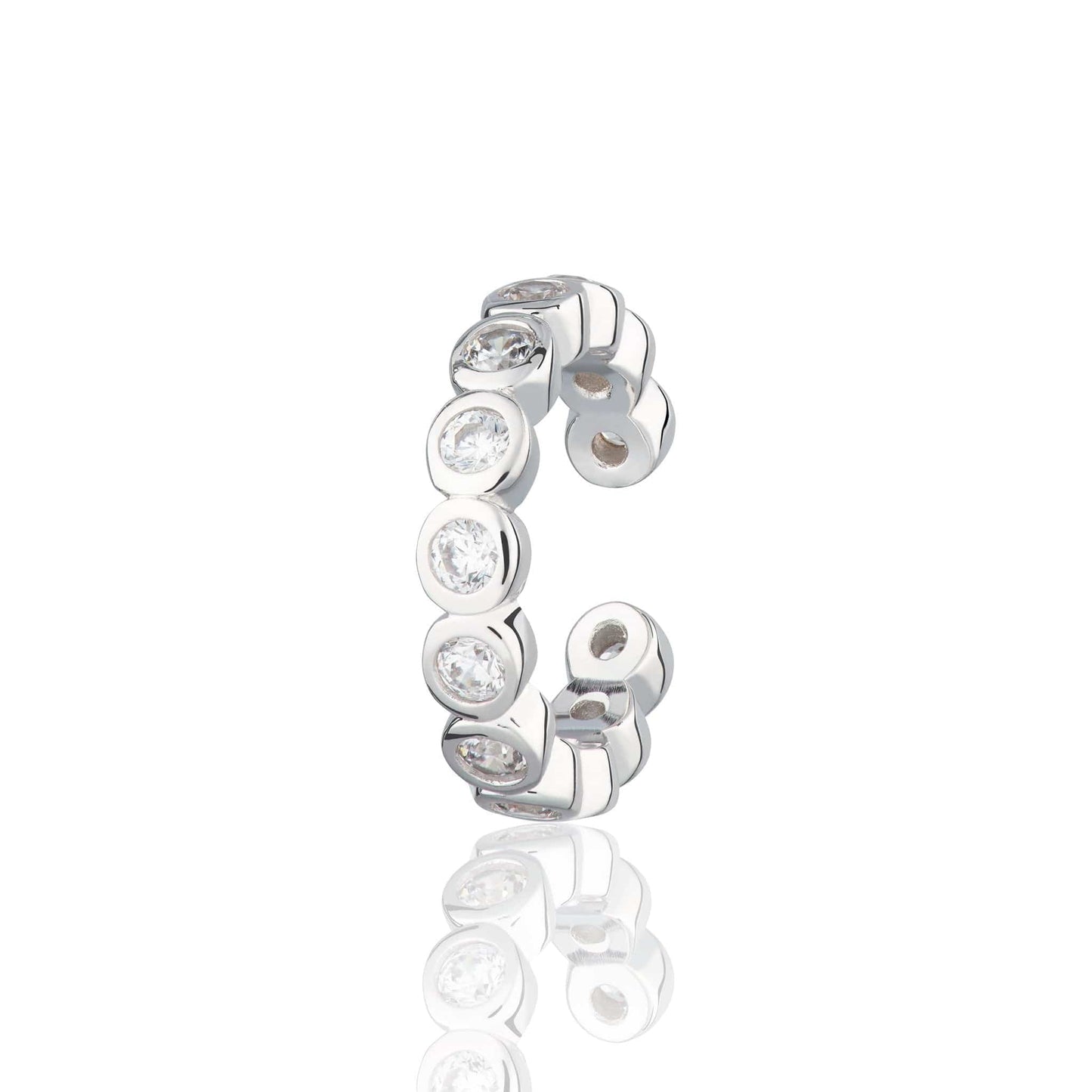 EAR-CUFF Sterling Silver Clear Stones Bezel Single Ear Cuff