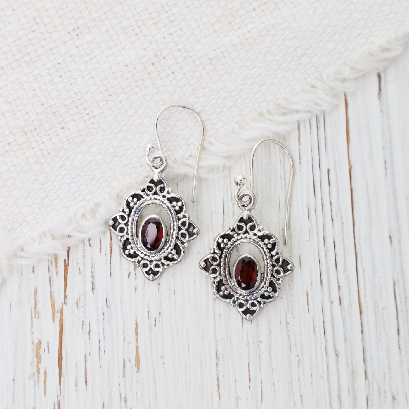 EAR Filagree Dangle Earrings with Garnet