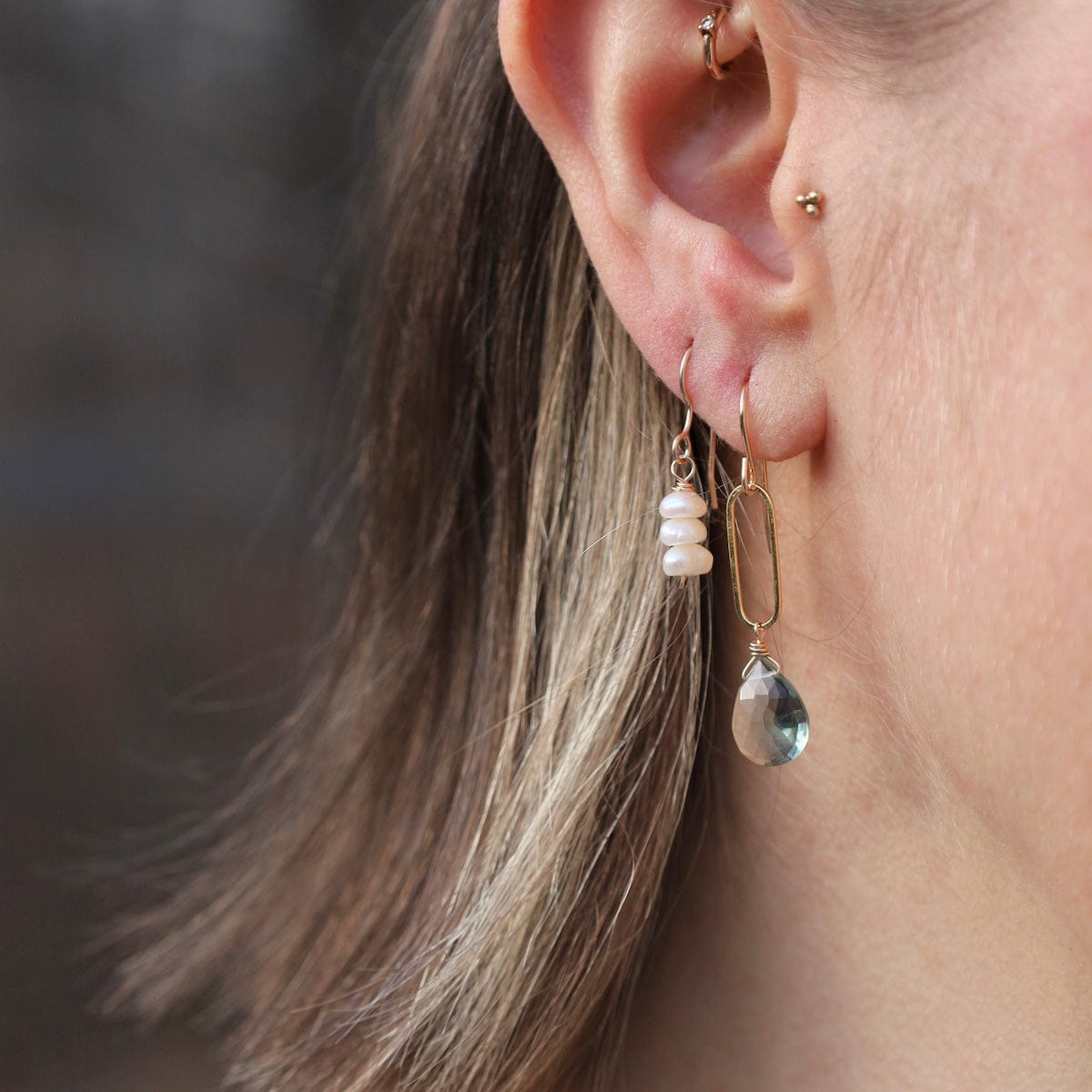 EAR-GF Gold Filled Green Amethyst On Paperclip Earrings