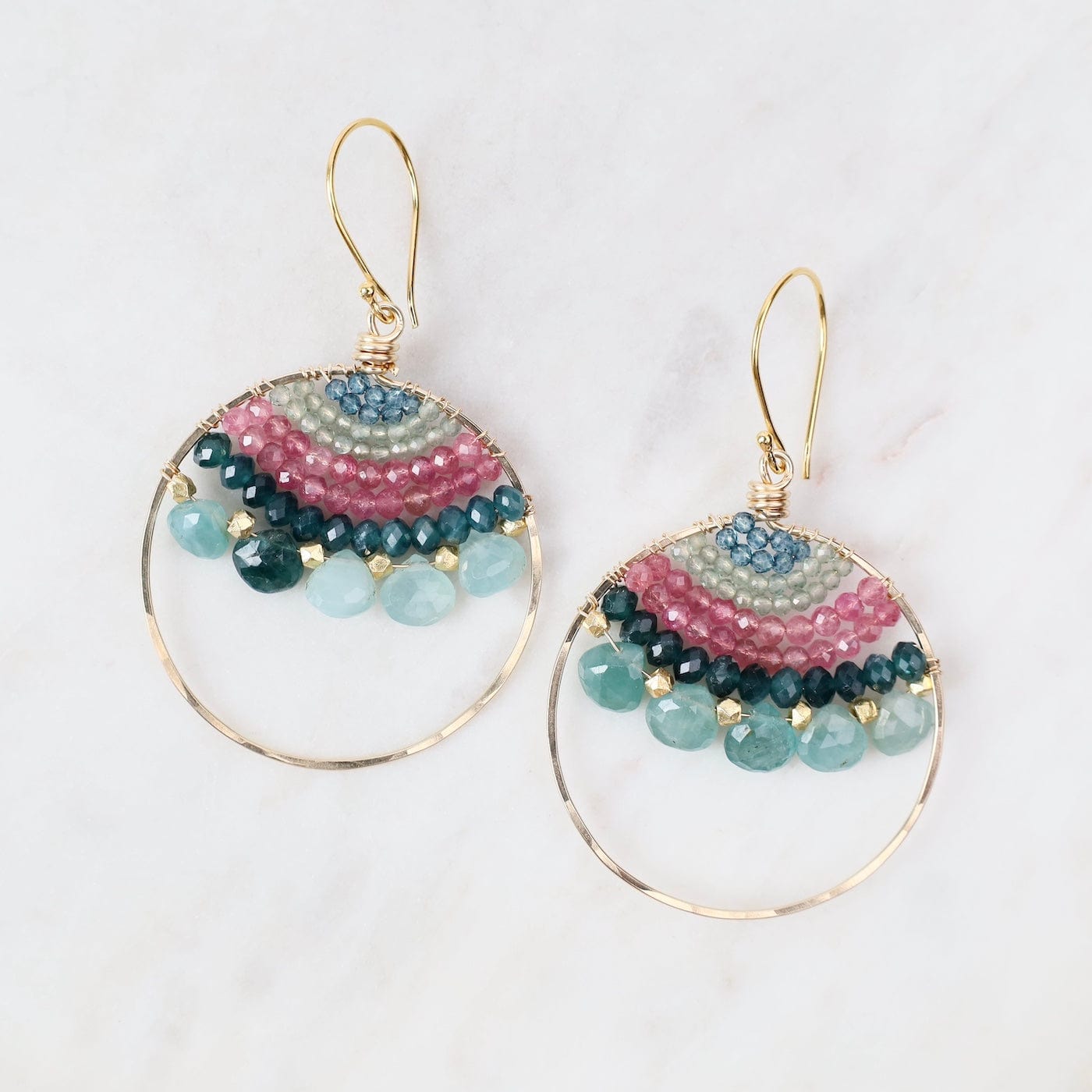 ear-gf Gold Large Hoop in Grandidierite, Tourmaline & Lig