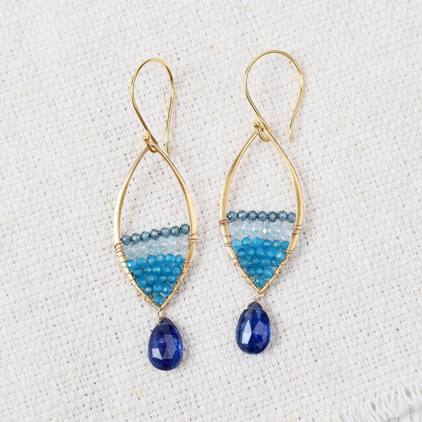 EAR-GF Gold Marquise Earrings in Kyanite, Apatite & Quart