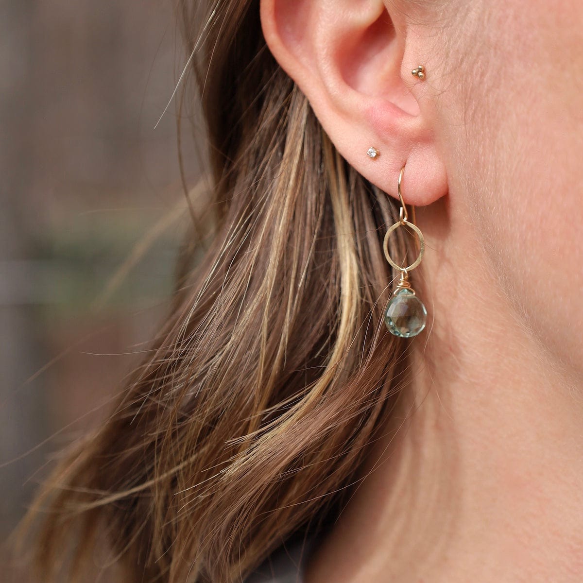 EAR-GF Green Amethyst On Gold Filled Ring Earrings