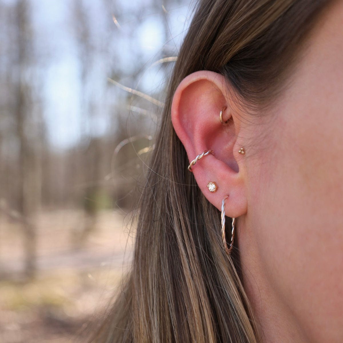 EAR-GF Mixed Sterling Silver & Gold Filled Braided Hoops