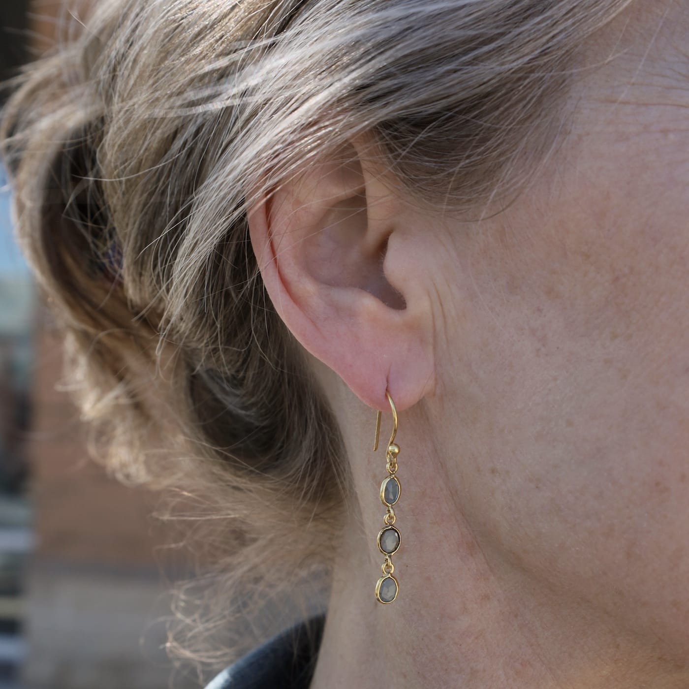 EAR-GPL Dark Blue Topaz 3 Stone Drop Earrings