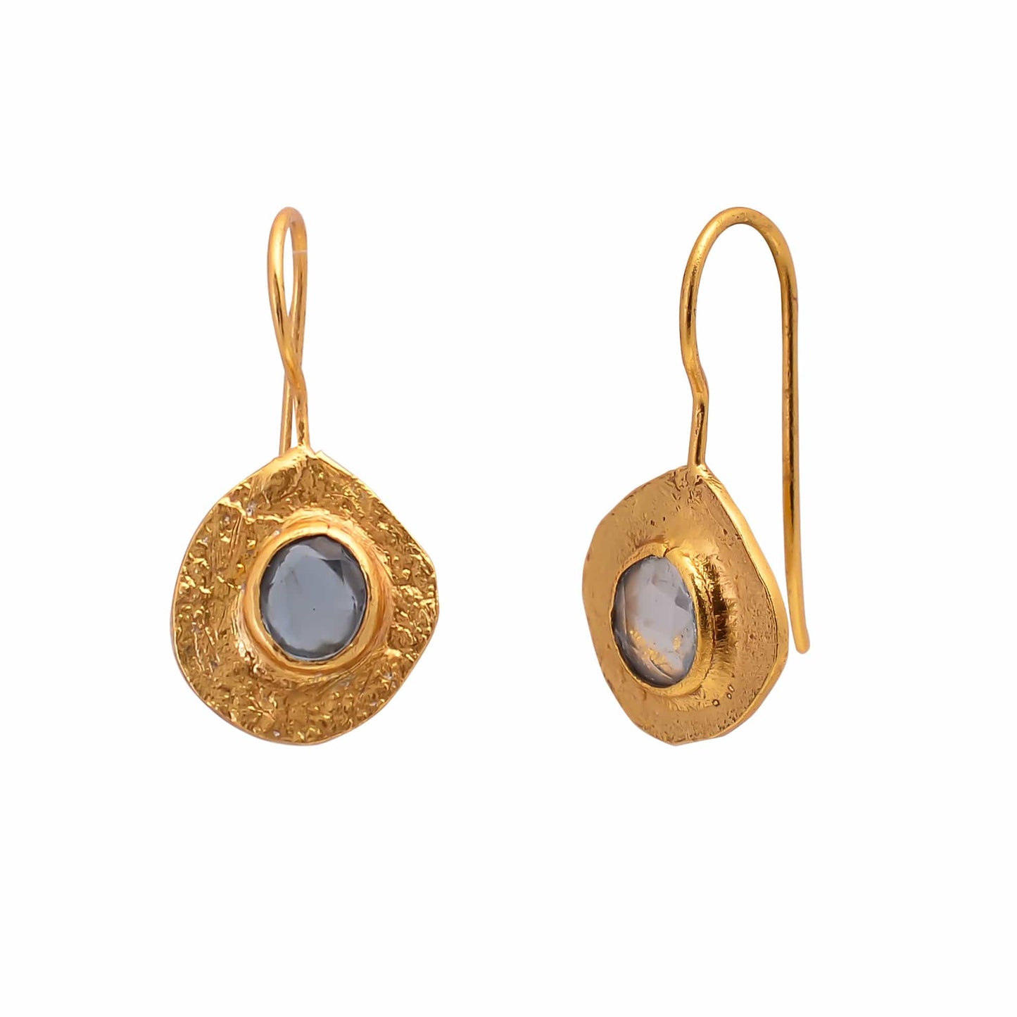 EAR-GPL Dk Blue Topaz on Organic Shape Textured Colette