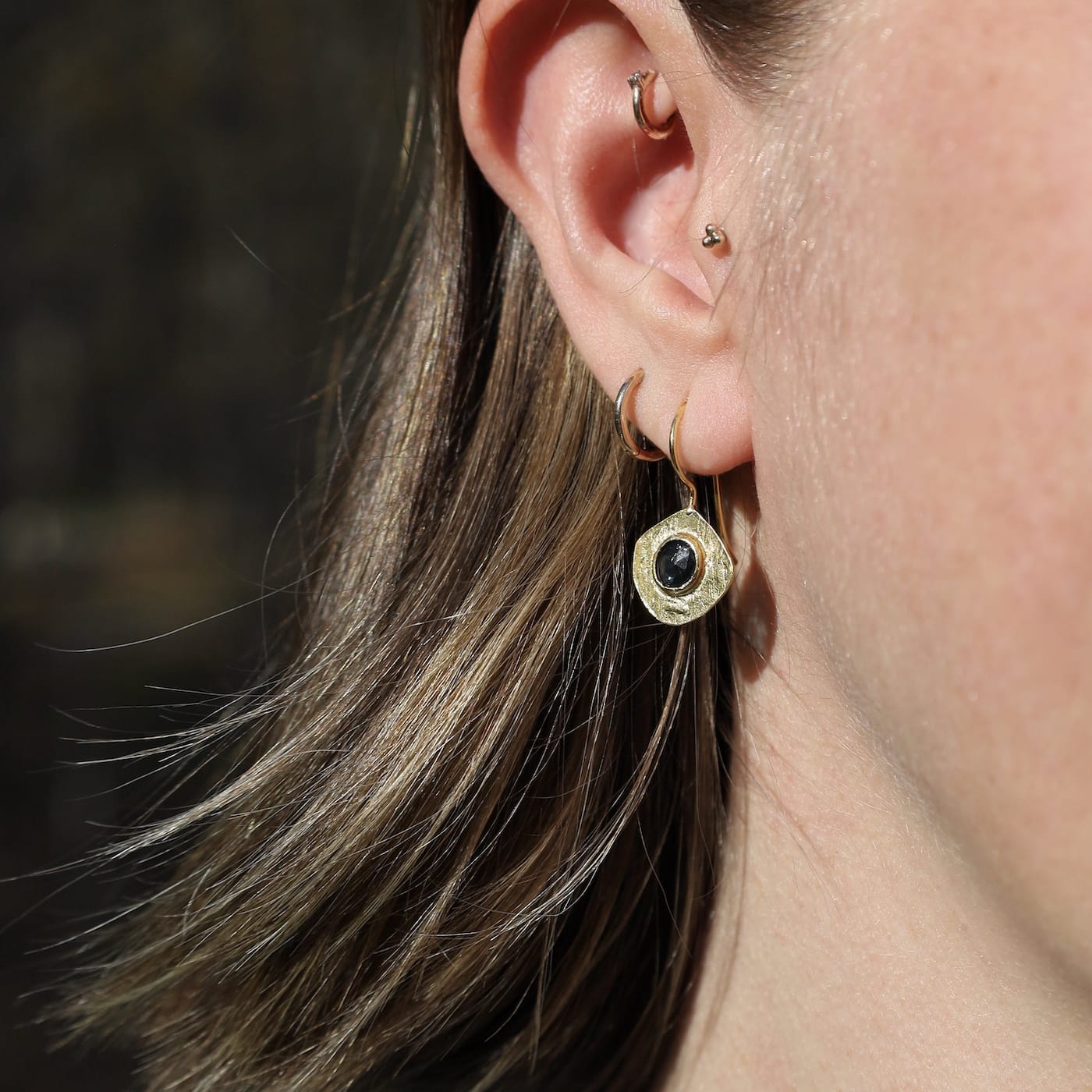 EAR-GPL Dk Blue Topaz on Organic Shape Textured Colette