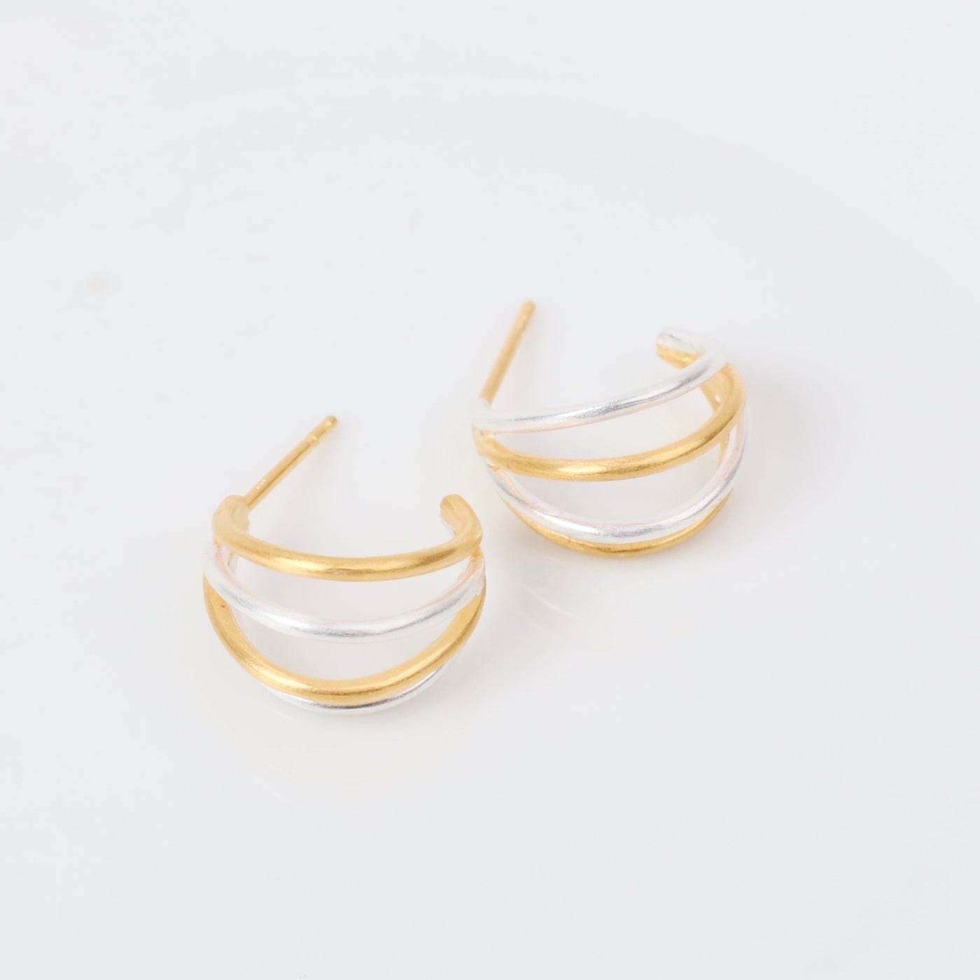 EAR-GPL Four Rounded Gold & Silver Lines Hoops