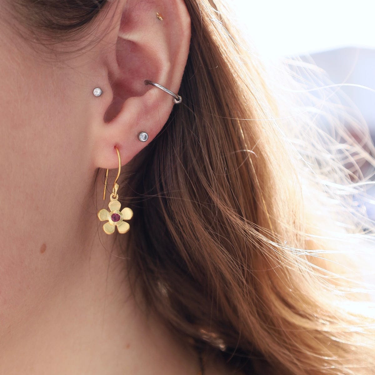 EAR-GPL Gold Pink Tourmaline Flower Earrings