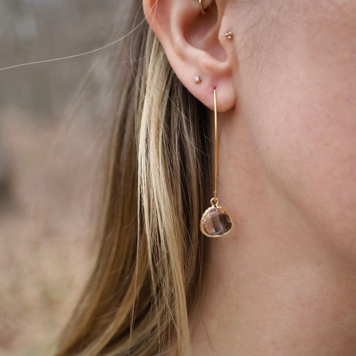 EAR-GPL Gold Plated Long Crystal Drops - White Snow