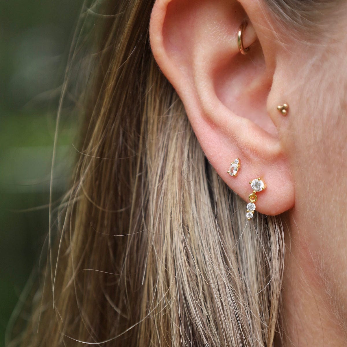 EAR-GPL Gold Plated Sterling Silver CZ Pear Shape Barbell Single Stud Earring