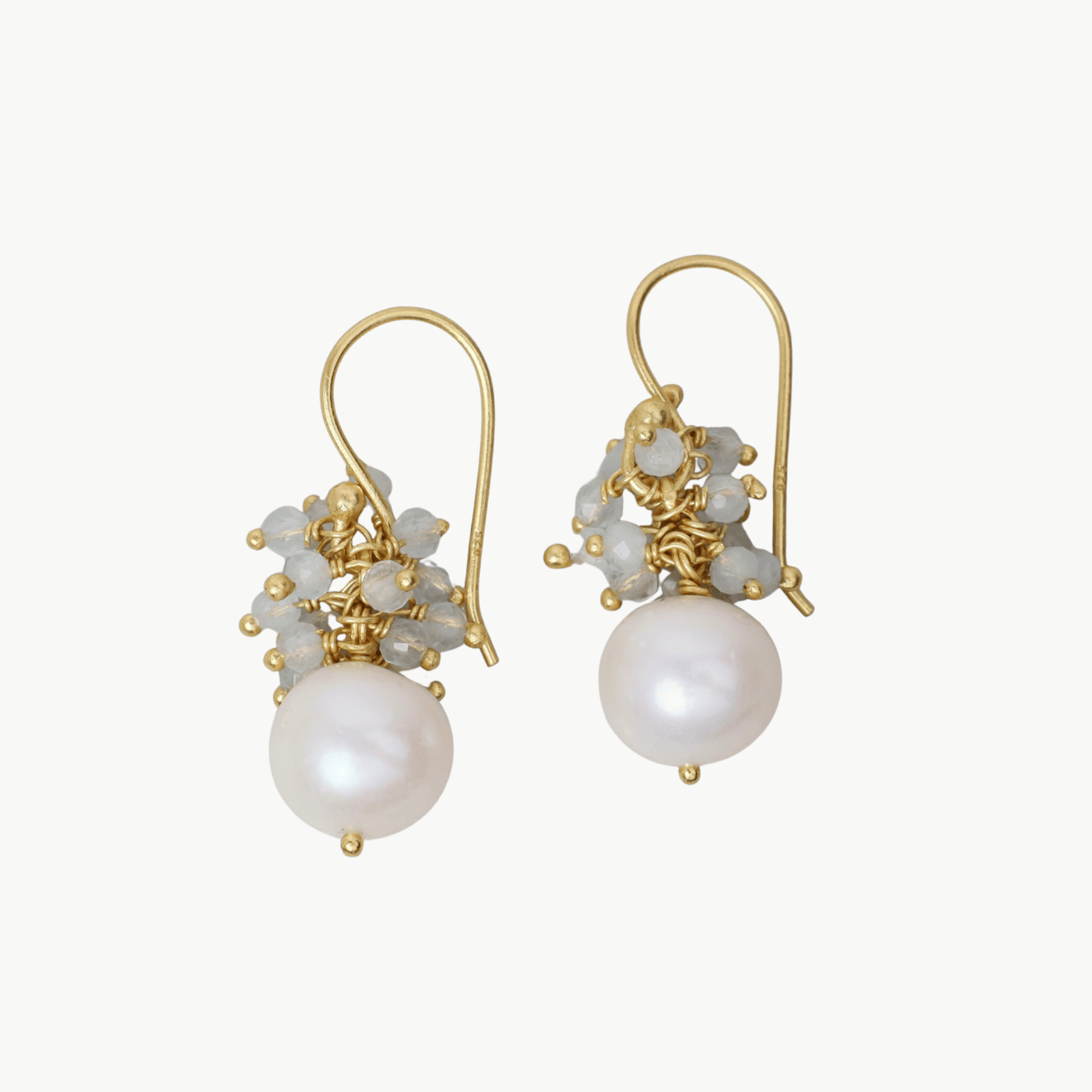EAR-GPL Pearl with Aquamarine Bead Cluster Earings