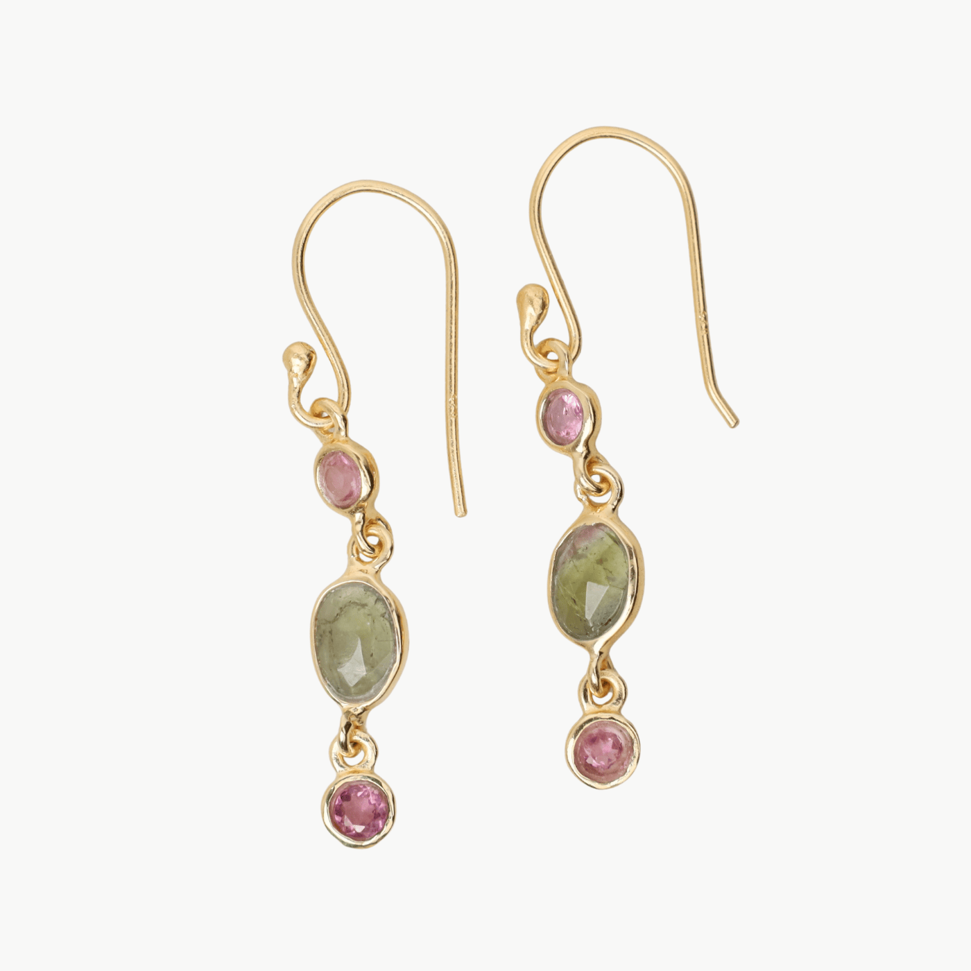 EAR-GPL Petite Bezel Set Green and  Pink Tourmaline Earrin