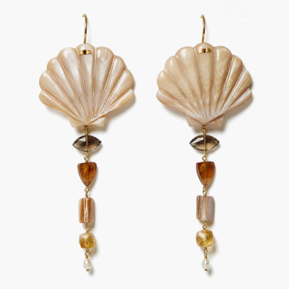 EAR-GPL Scallop Drop Earrings Natural Mix