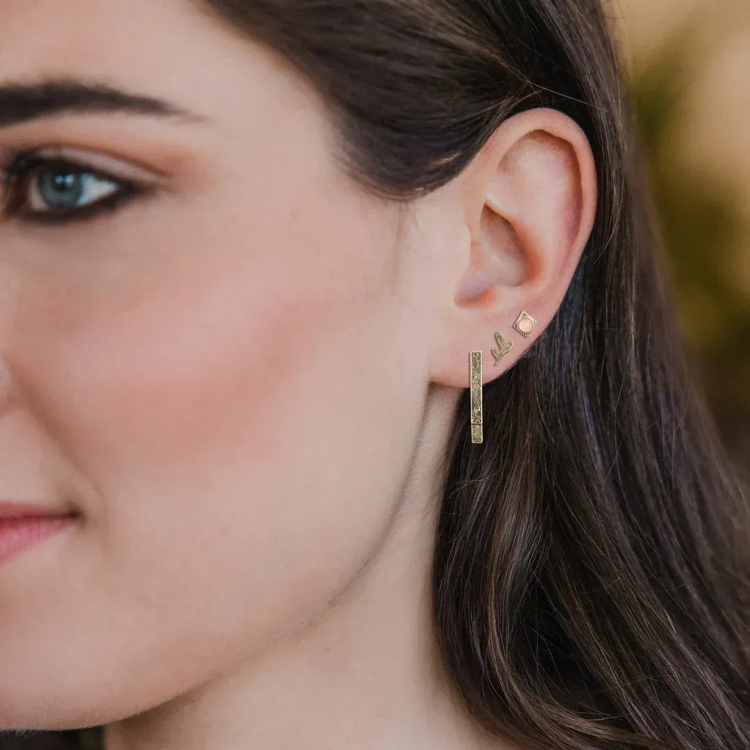 EAR-GPL Stud Trio Ear Jacket Set - Leaf/Rose Quartz/Gold